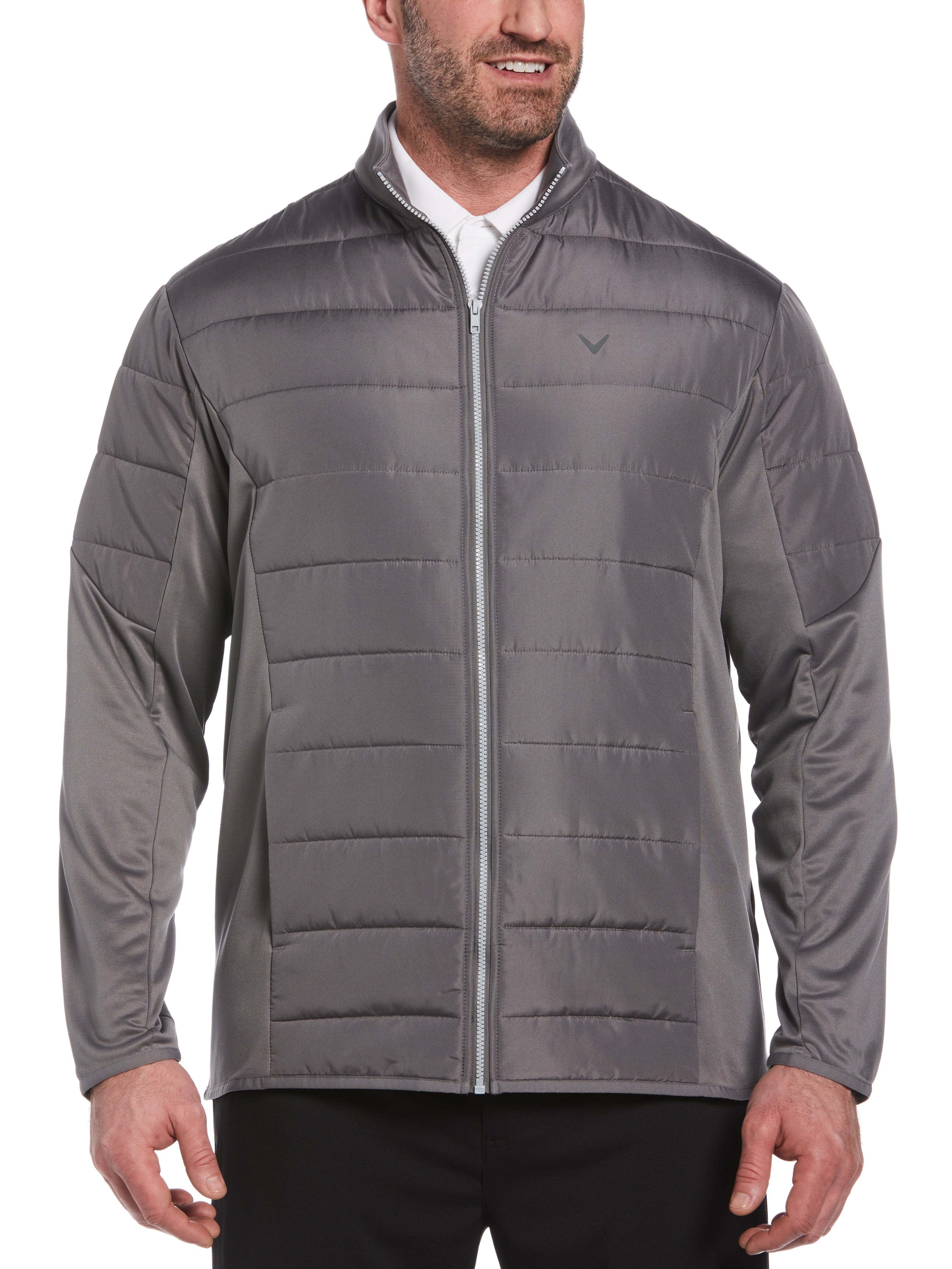 Callaway Apparel Mens Big & Tall Hybrid Performance Puffer Jacket Top, Size 3XLT, Quiet Shade Gray, 100% Polyester | Golf Apparel Shop