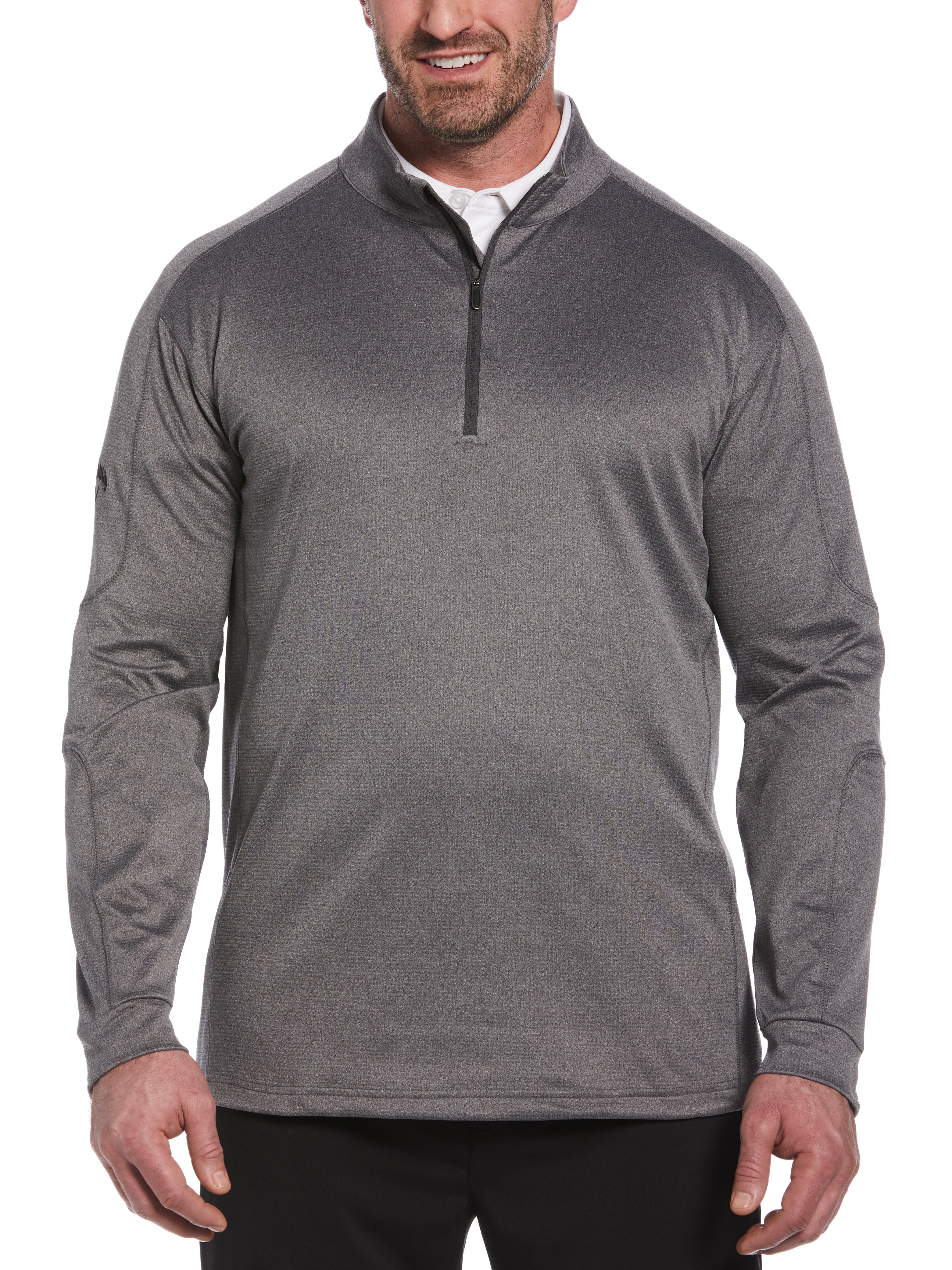 Callaway Apparel Mens Big & Tall Midweight Waffle Knit Fleece 1/4 Zip Golf Sweater, Size 1X, Med Asphalt Heather Gray, Polyester/Elastane