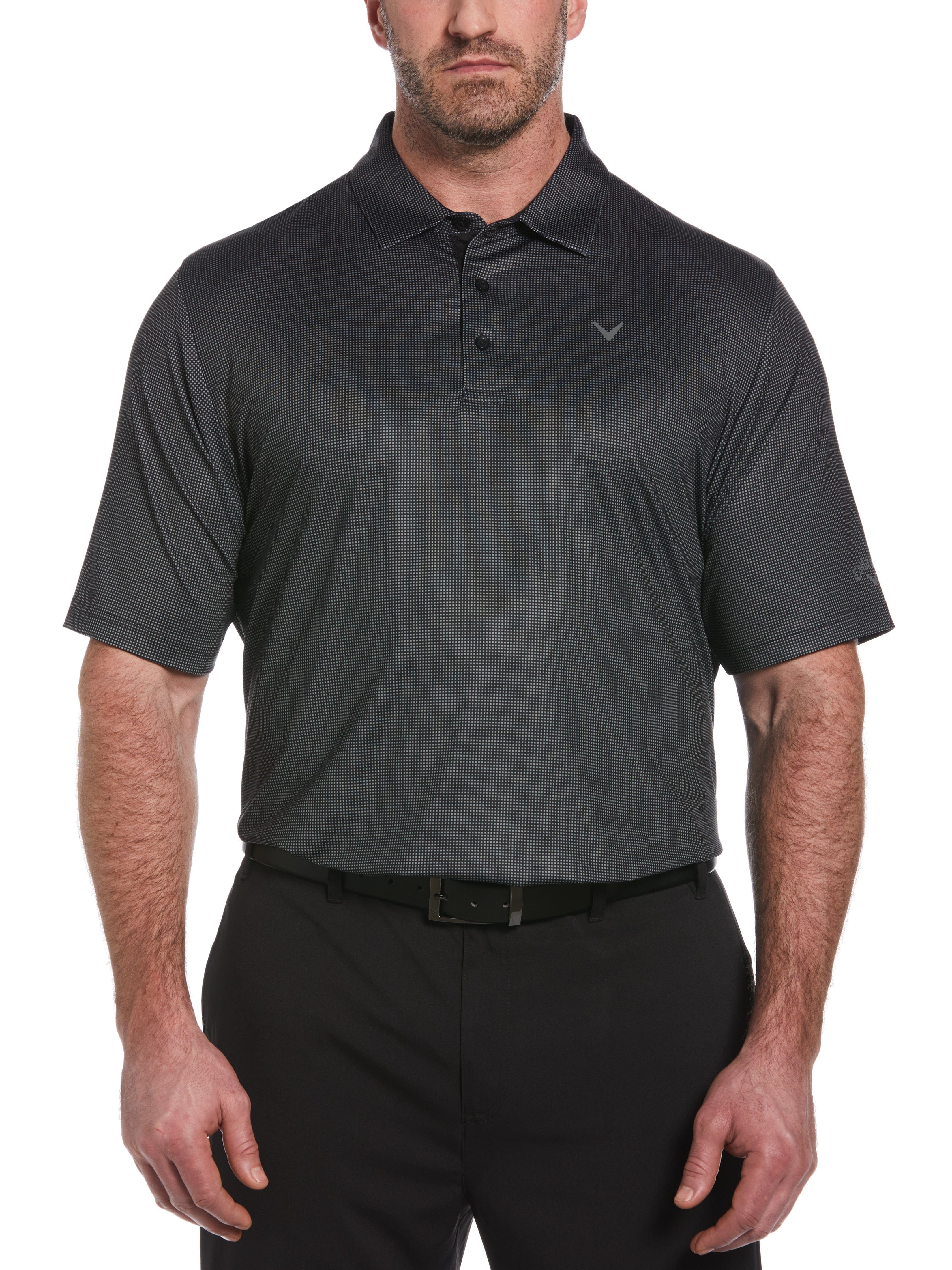 Callaway Apparel Mens Big & Tall Printed Gingham Swing Tech Polo Shirt, Size LT, Black, Polyester/Elastane | Golf Apparel Shop