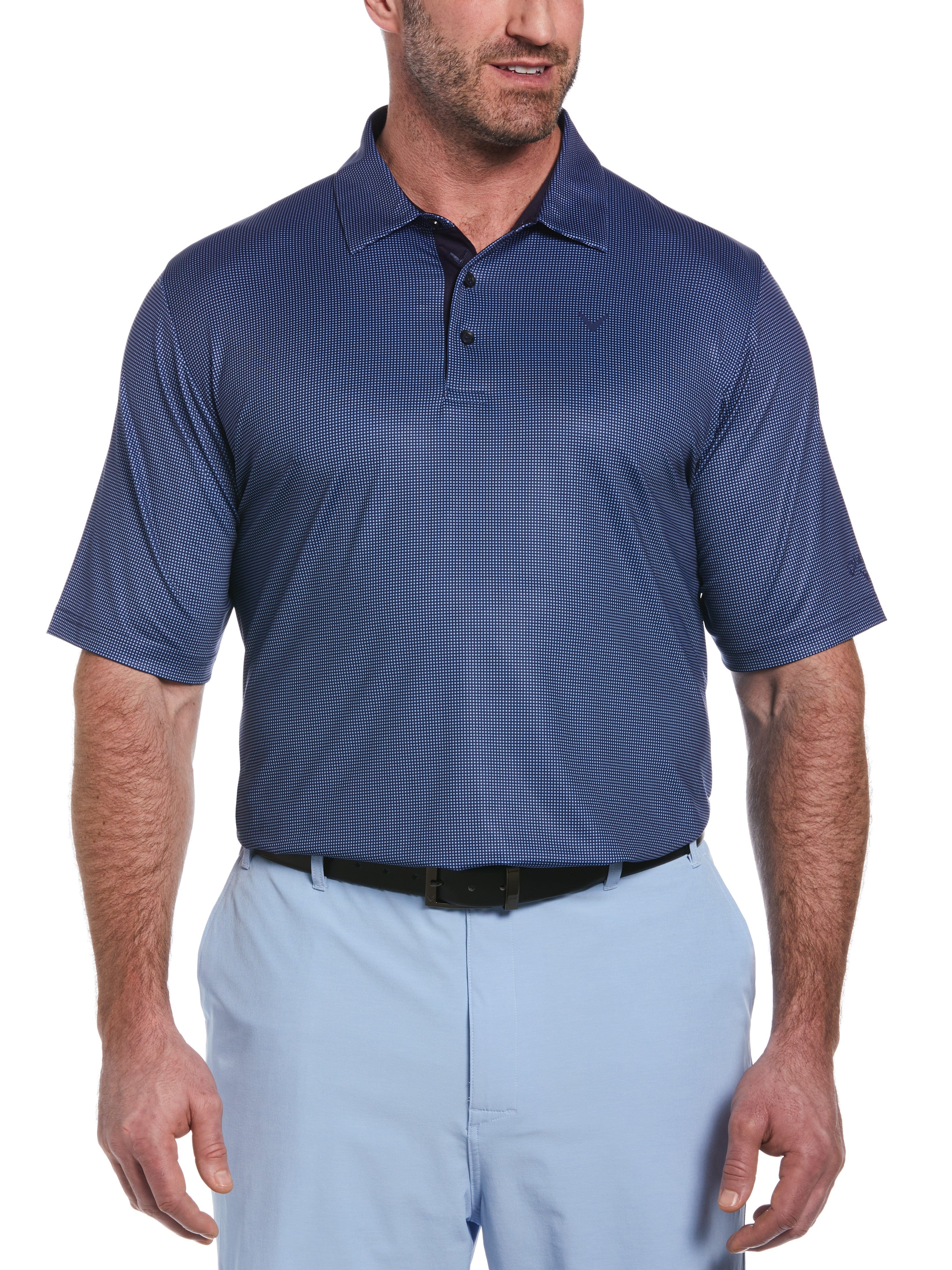 Callaway Apparel Mens Big & Tall Printed Gingham Swing Tech Polo Shirt, Size 4XLT, Navy Blue, Polyester/Elastane | Golf Apparel Shop
