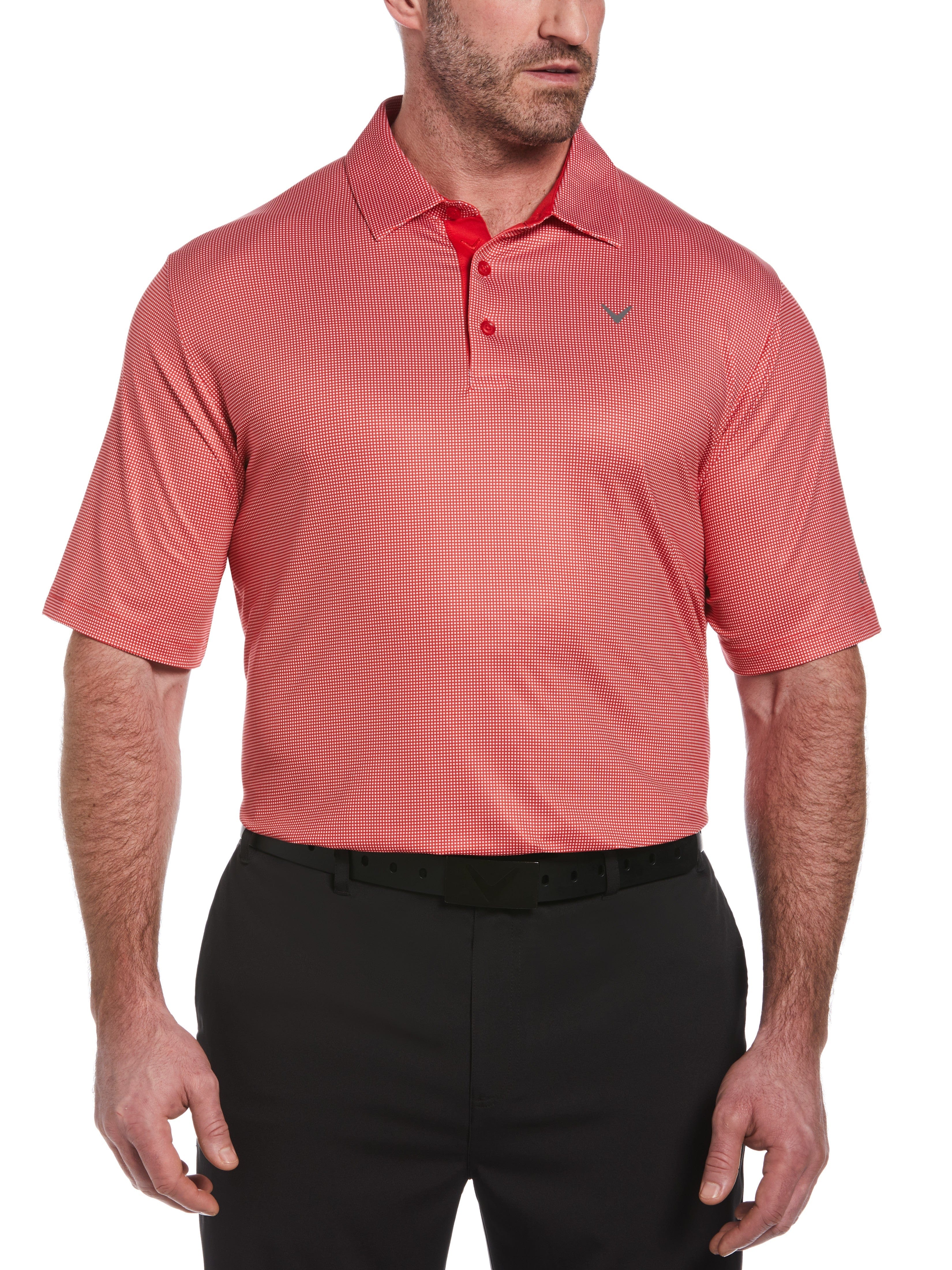 Callaway Apparel Mens Big & Tall Printed Gingham Swing Tech Polo Shirt, Size 1X, Tango Red, Polyester/Elastane | Golf Apparel Shop