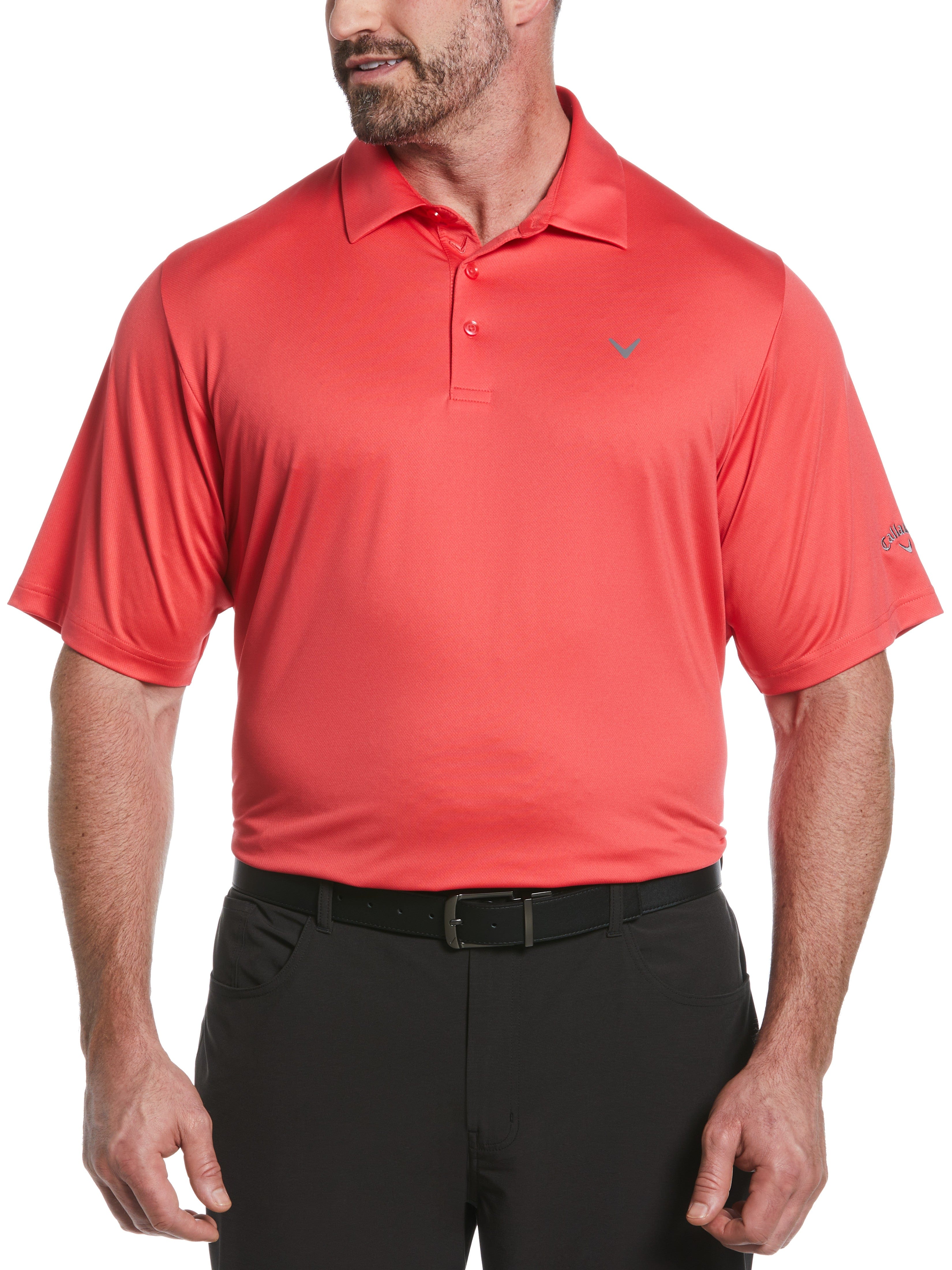 Callaway Apparel Mens Big & Tall Solid Swing Tech Golf Polo Shirt, Size 5XLT, Teaberry Pink, Polyester/Elastane | Golf Apparel Shop