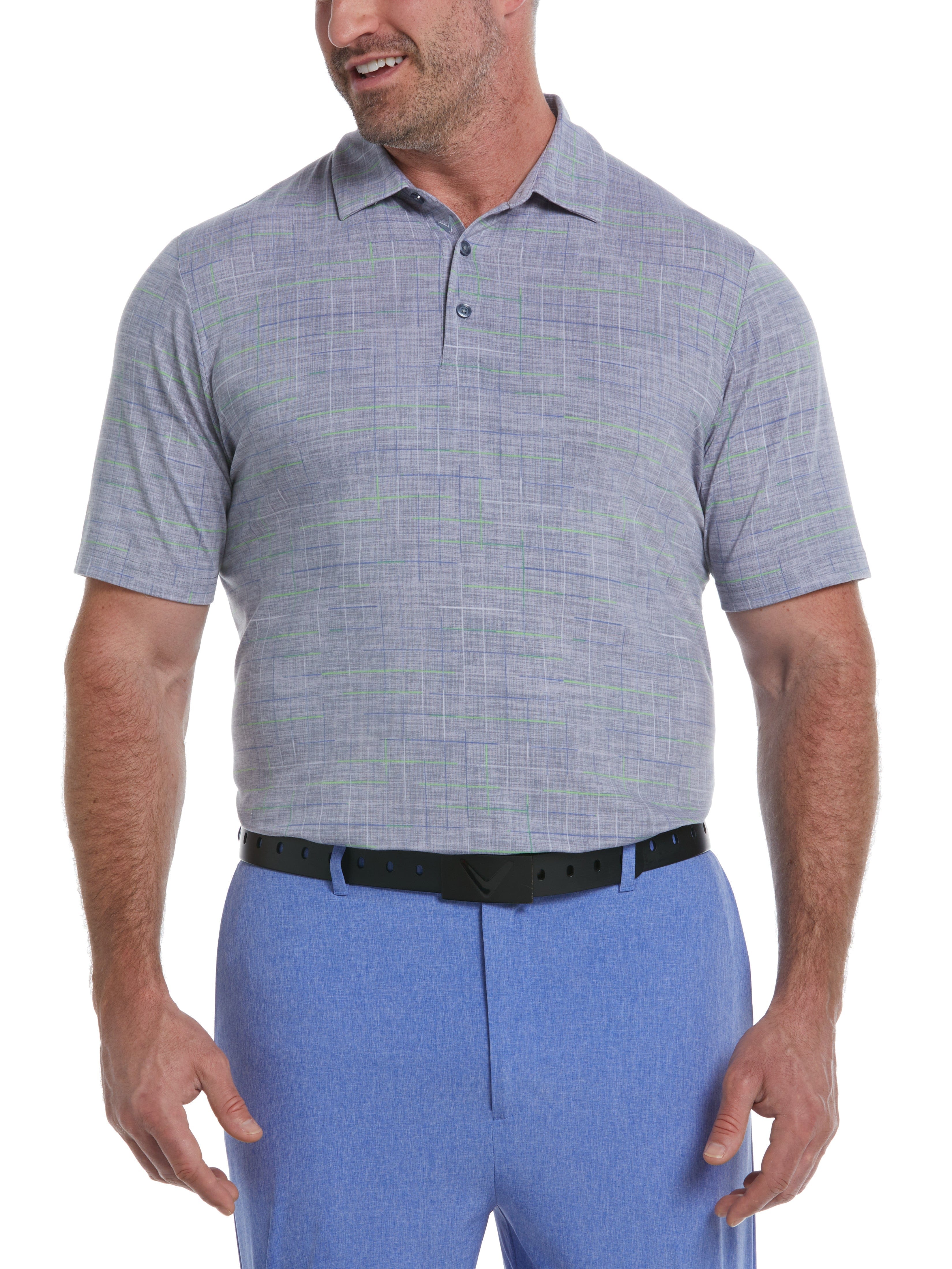 Callaway Apparel Mens Big & Tall Sun-Worn Texture Print Plaid Golf Polo Shirt, Size 2X, Flint Stone Gray, Polyester/Cotton/Elastane