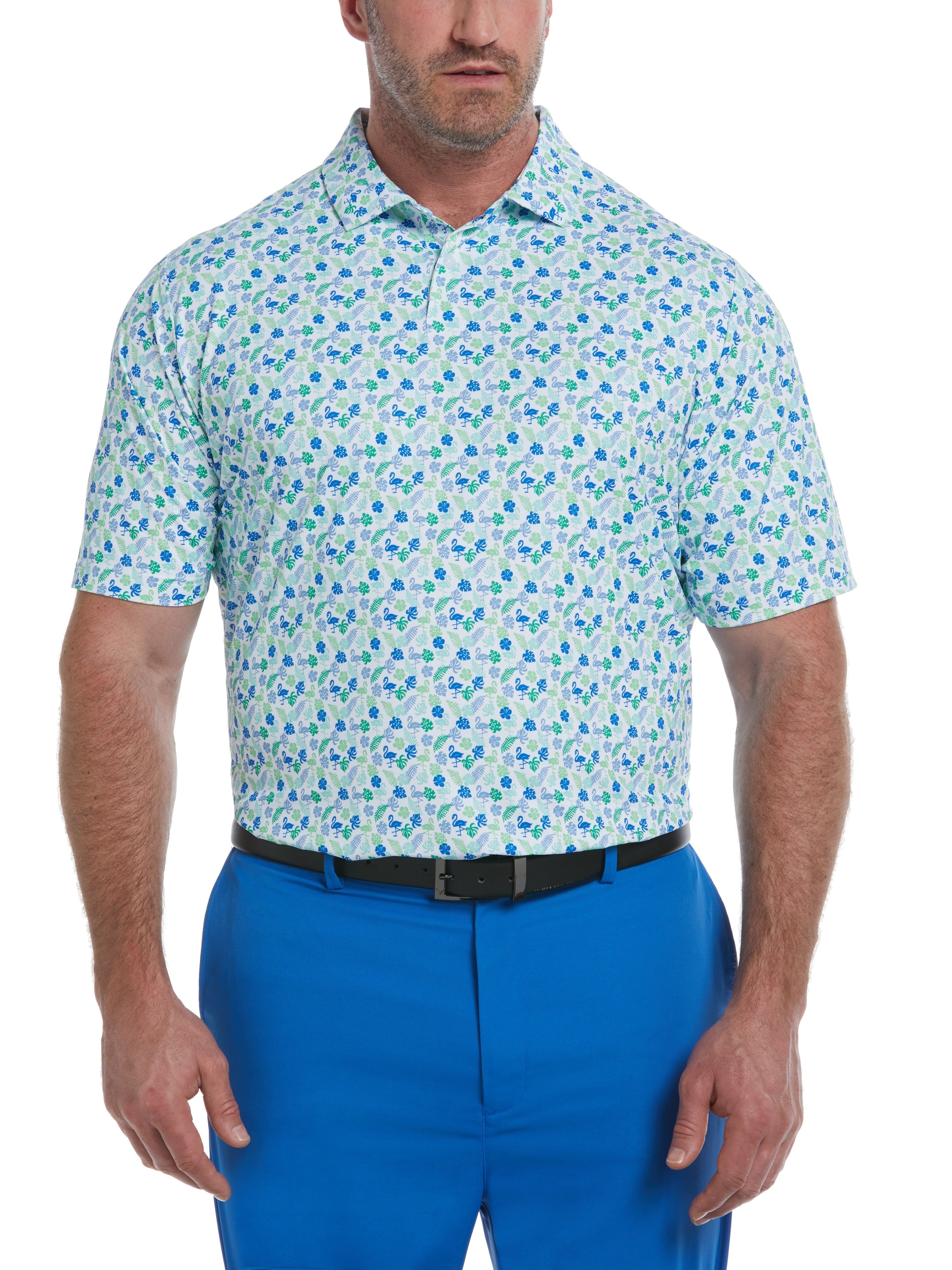 Callaway Apparel Mens Big & Tall Ventilated Flamingo Print Golf Polo Shirt, Size 2XLT, Polyester/Recycled Polyester/Elastane | Golf Apparel Shop
