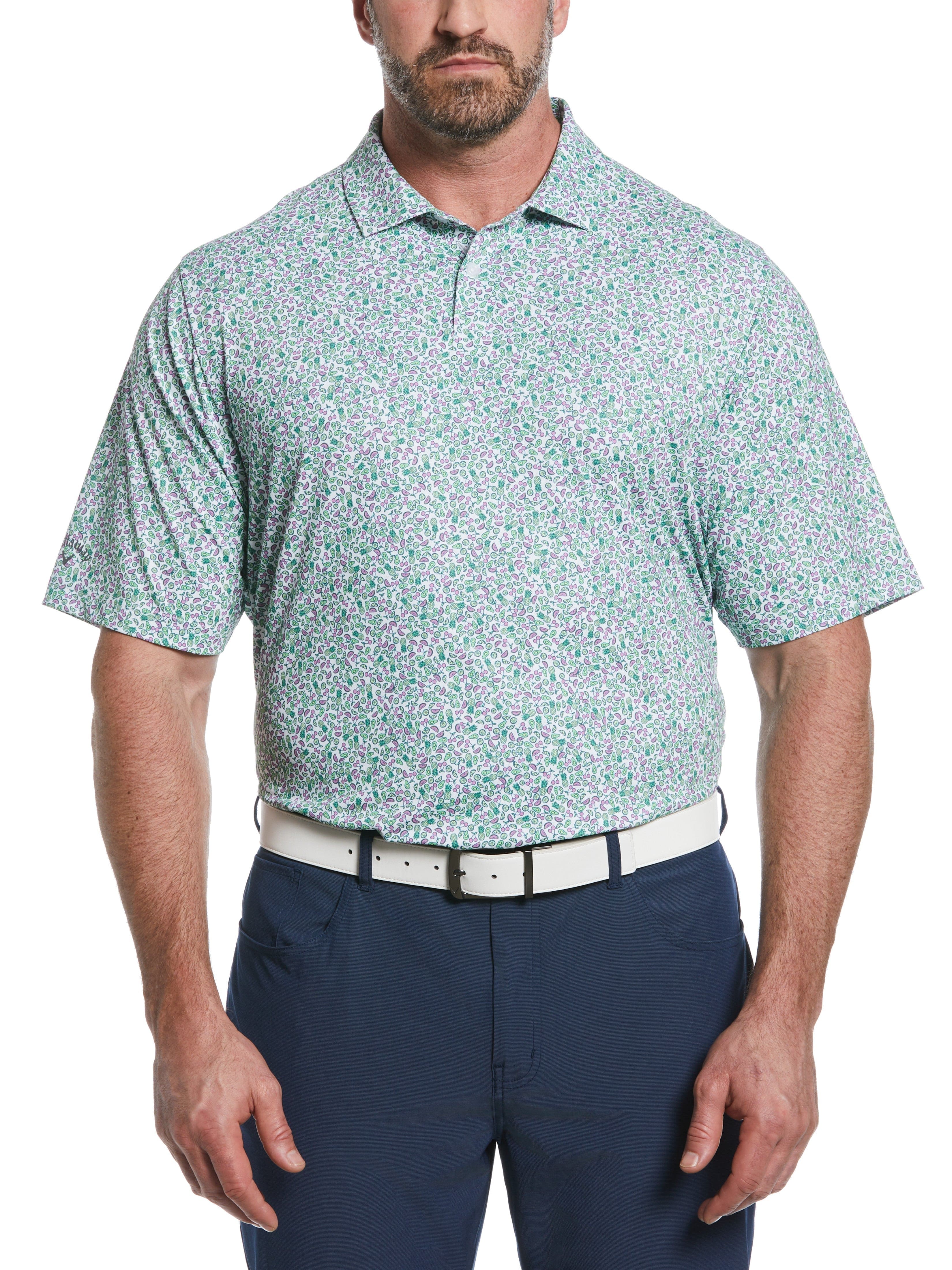 Callaway Apparel Mens Big & Tall Ventilated Tropical Fruit Print Golf Polo Shirt, Size 1X, Polyester/Recycled Polyester/Elastane | Golf Apparel Shop