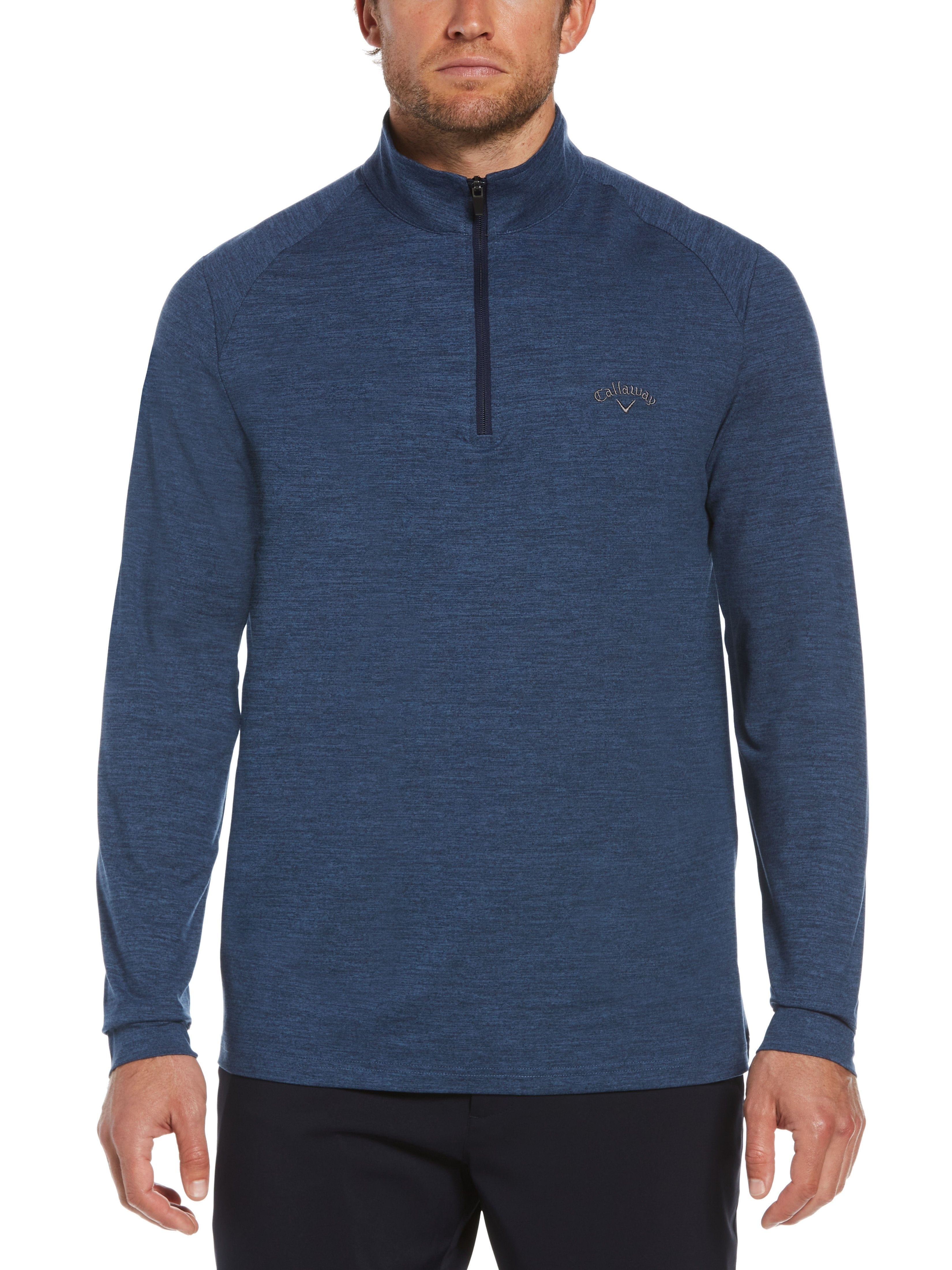 Callaway Apparel Mens 1/4 Zip Printed Pullover Top, Size 2XL, Deep Navy Heather Blue, Polyester/Elastane | Golf Apparel Shop