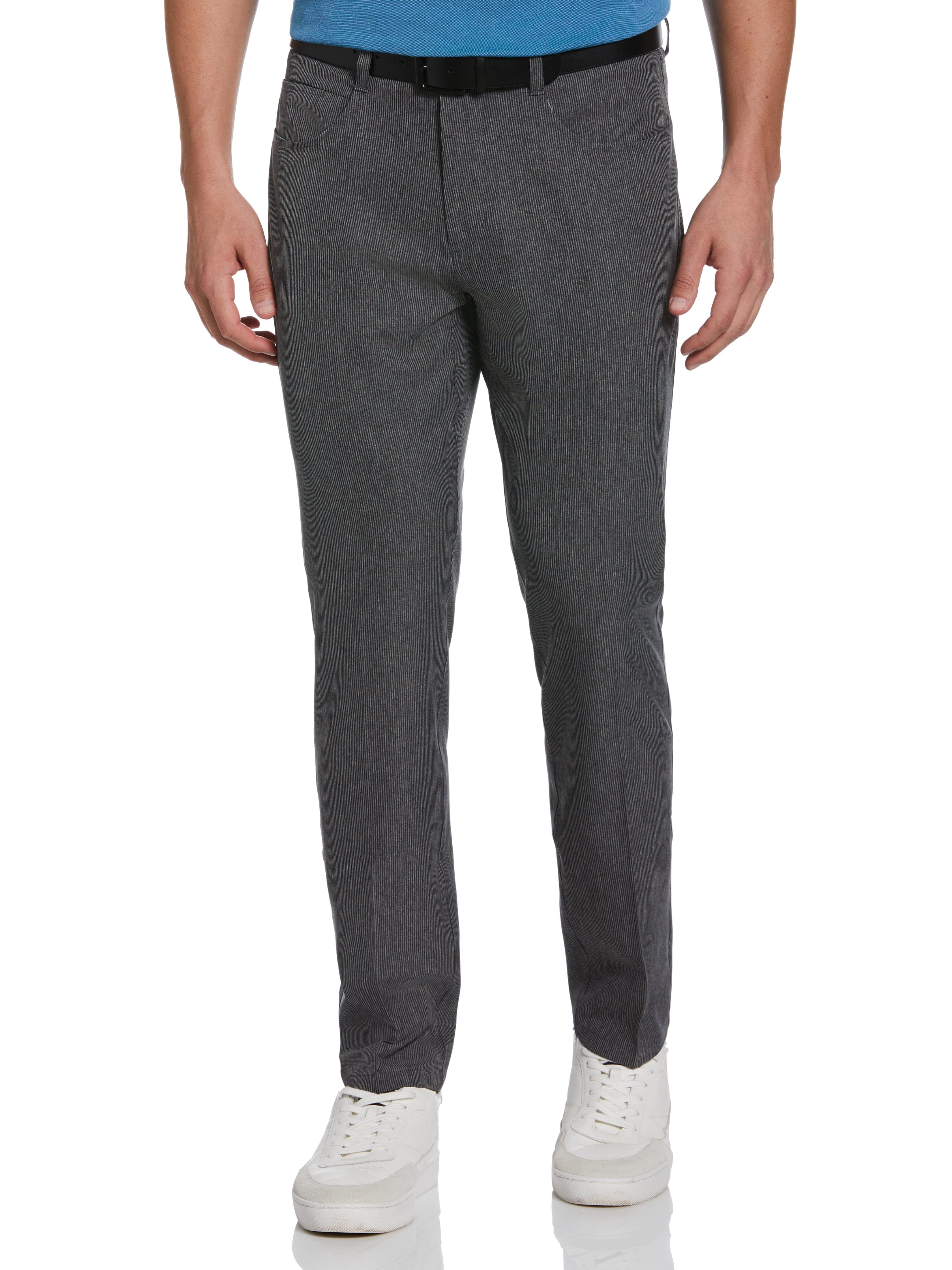 Original Penguin Mens Flat Front Fine Line Print Golf Pants, Size 32 x 32, Black, Polyester/Elastane | Golf Apparel Shop