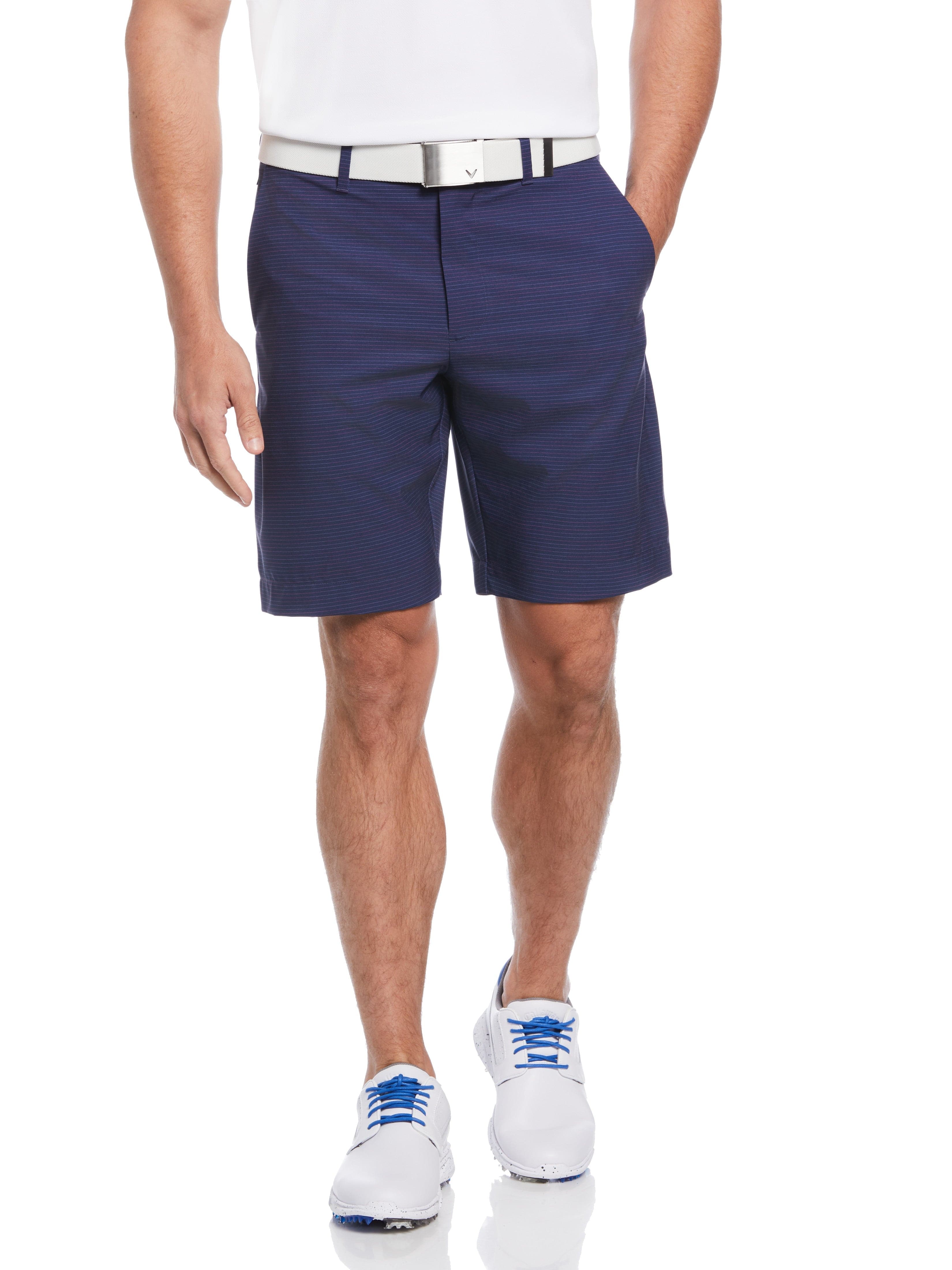 Callaway Apparel Mens Flat Front Space Dye Fine Line Print Ergo Golf Shorts, Size 36, Navy Blue, Polyester/Repreve Tm Polyester/Elastane