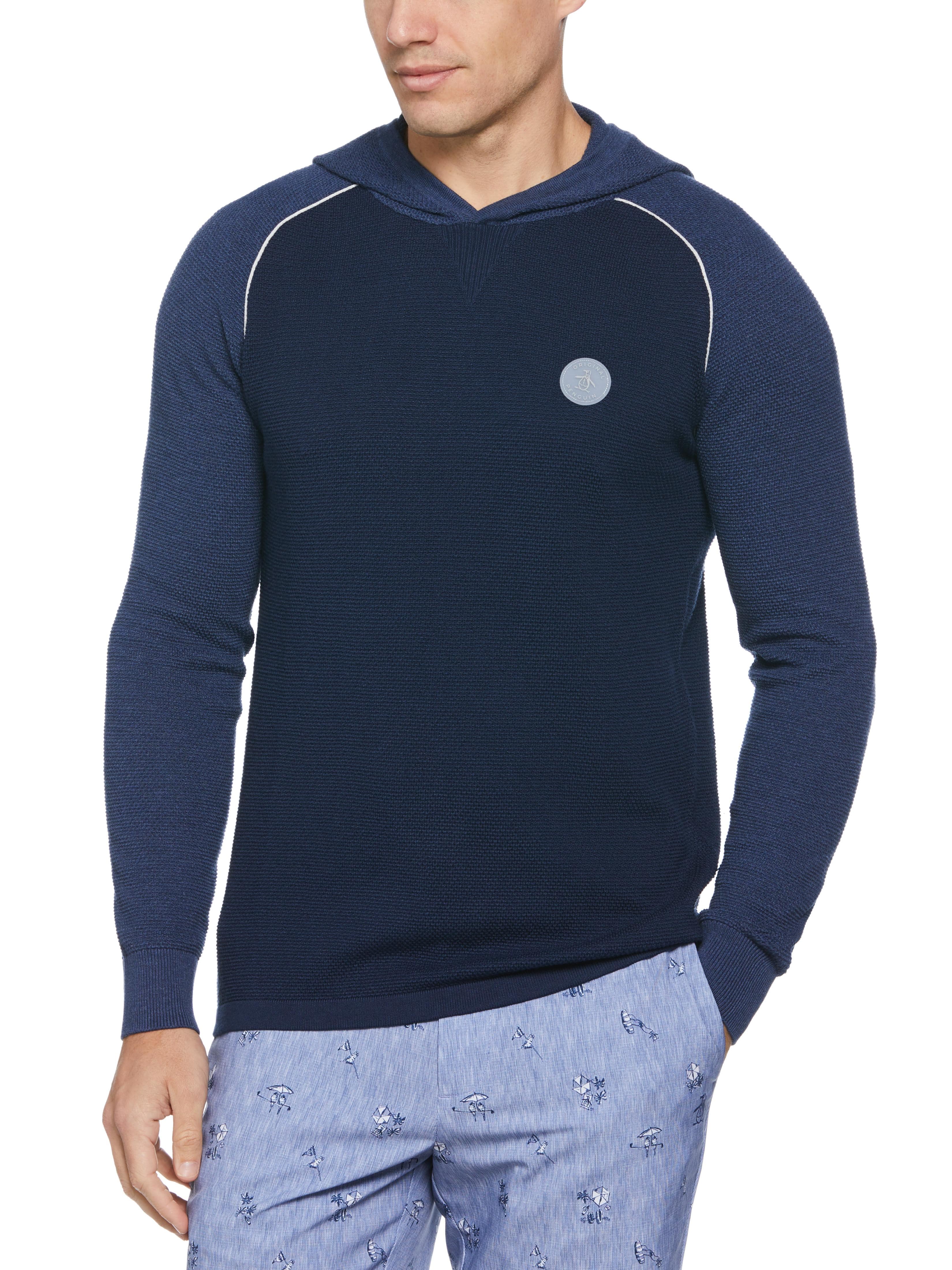 Original Penguin Mens Performance Hooded Golf Jumper Top, Size Large, Black Iris Bijou Hthr Blue, Cotton/Coolmax | Golf Apparel Shop