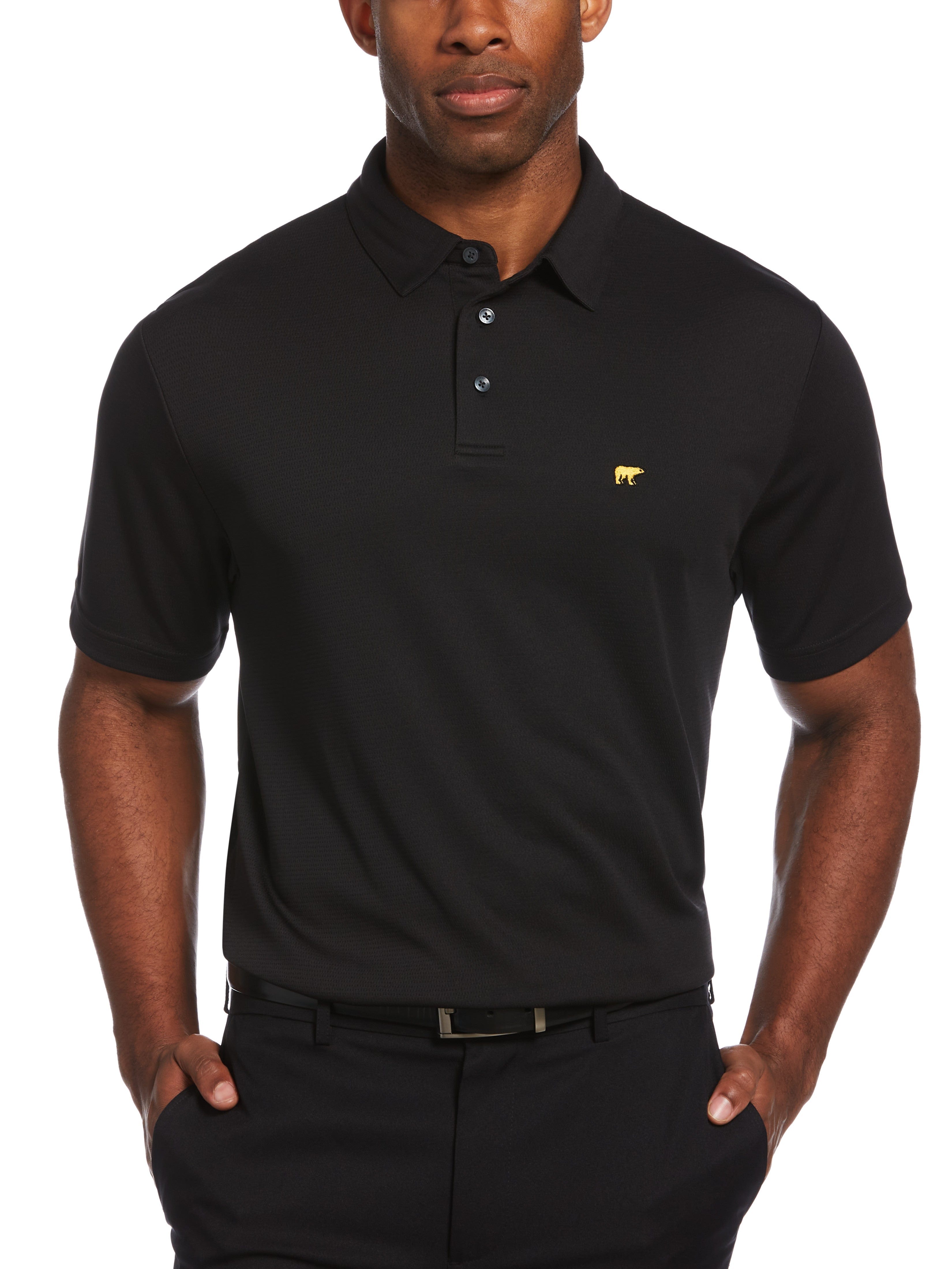 Jack Nicklaus Mens Solid Textured Golf Polo Shirt, Size Large, Black, 100% Polyester | Golf Apparel Shop
