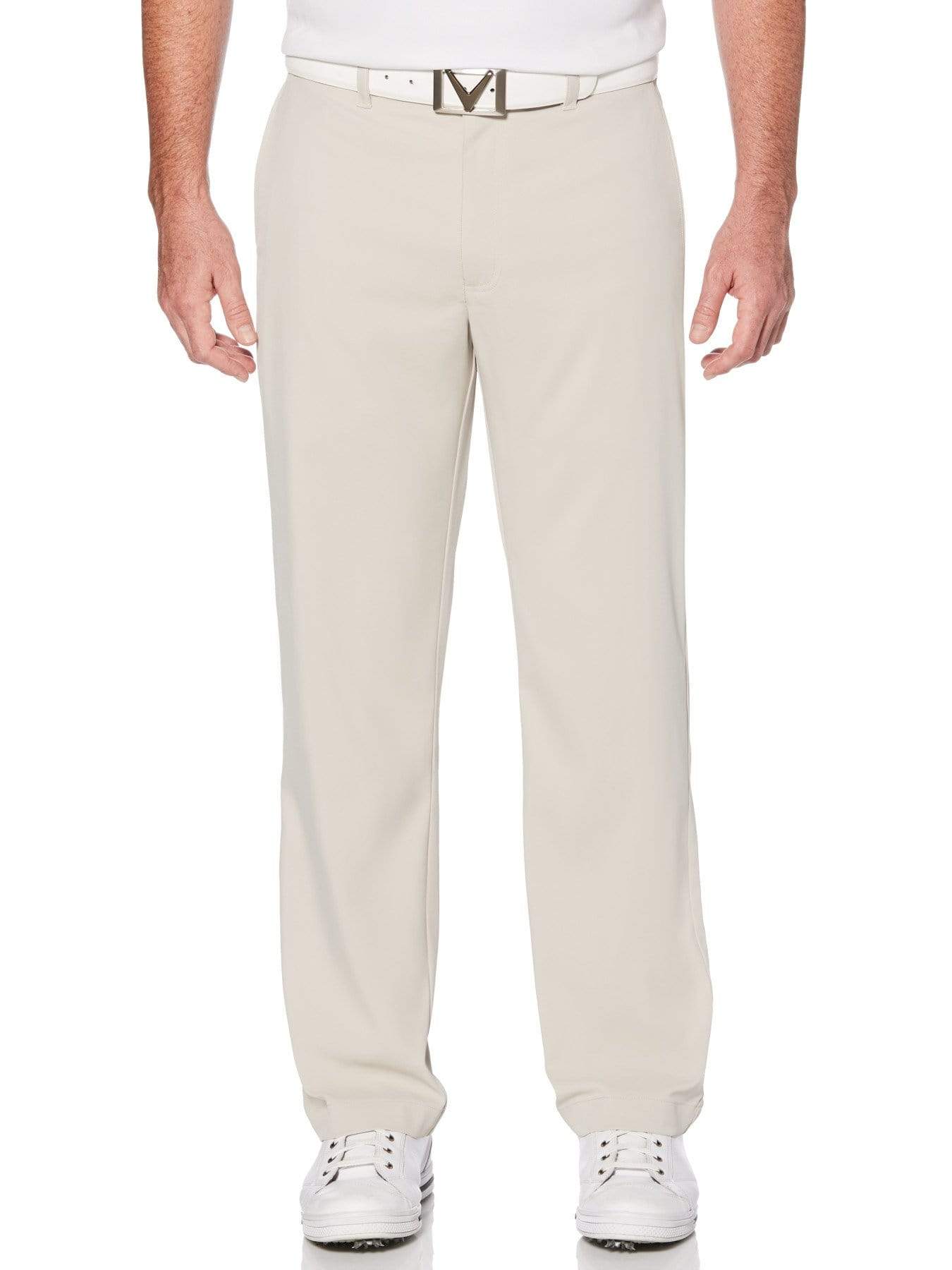 Callaway Apparel Mens Stretch Lightweight Classic Pants w/ Active Waistband, Size 38 x 30, Silver Lining Beige, Polyester/Spandex