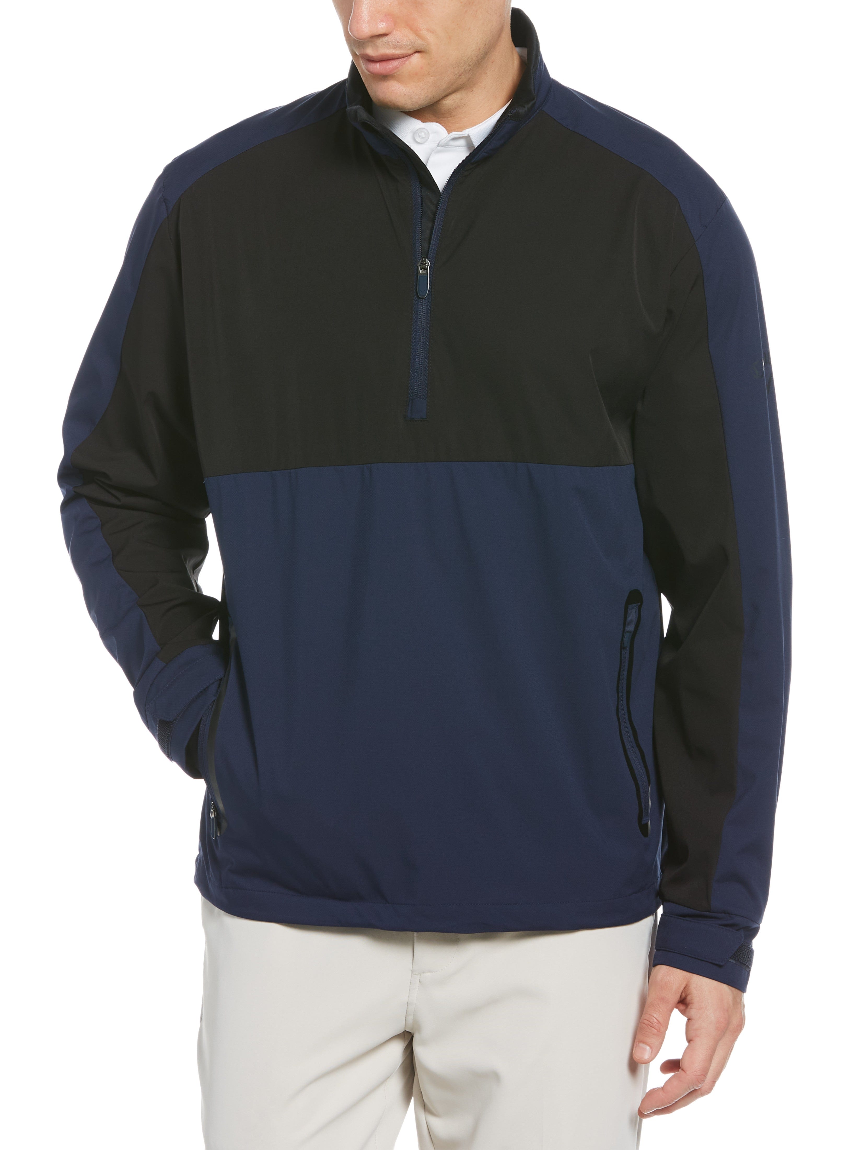 Callaway Apparel Mens Swing Tech 1/4 Zip Color Block Golf Windshirt, Size 2XL, Peacoat/Caviar Blue, 100% Polyester | Golf Apparel Shop