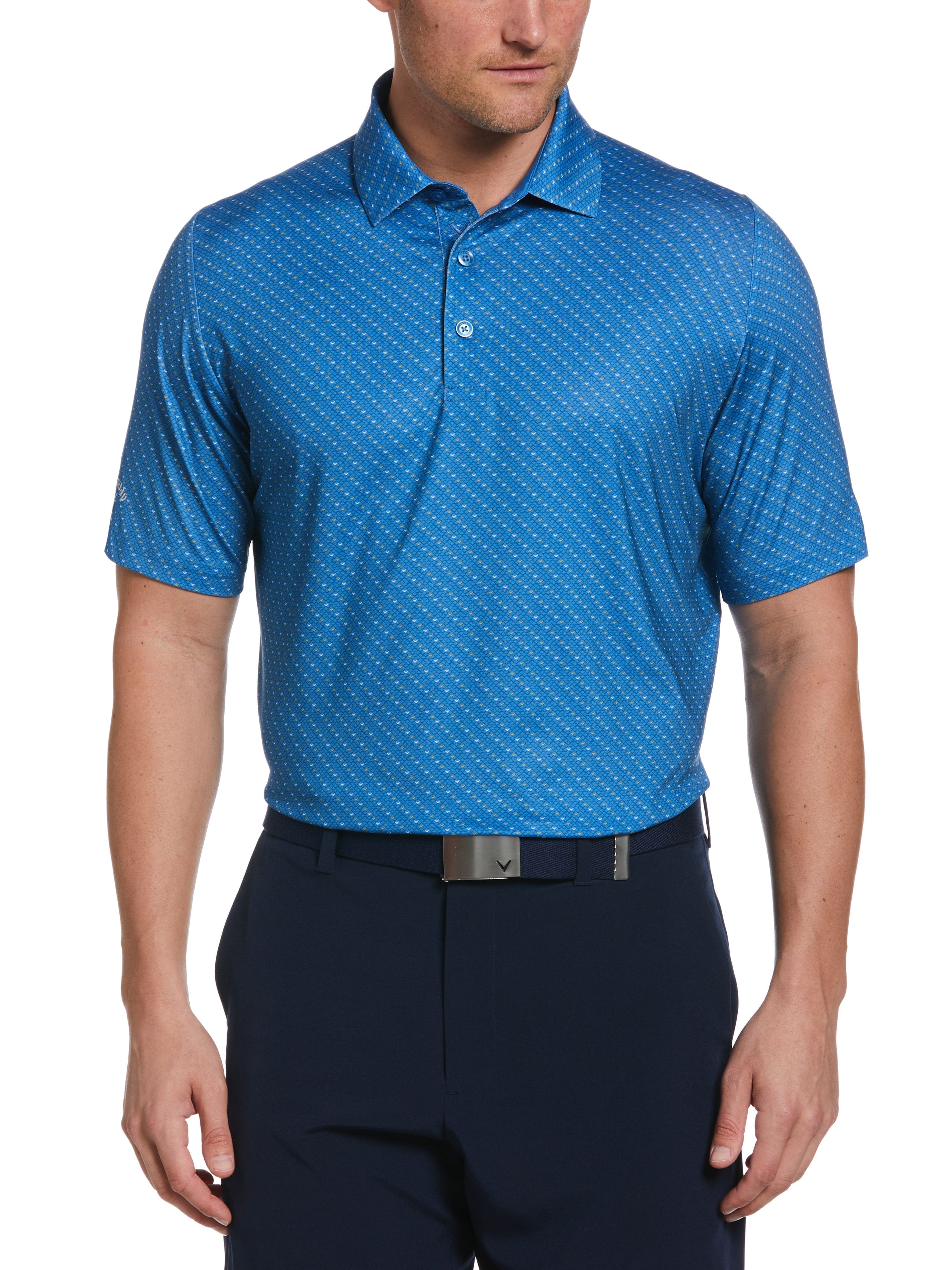 Callaway Apparel Mens Swing Tech Allover Chevron Golf Polo Shirt, Size Medium, Vallarta Blue, Polyester/Elastane | Golf Apparel Shop