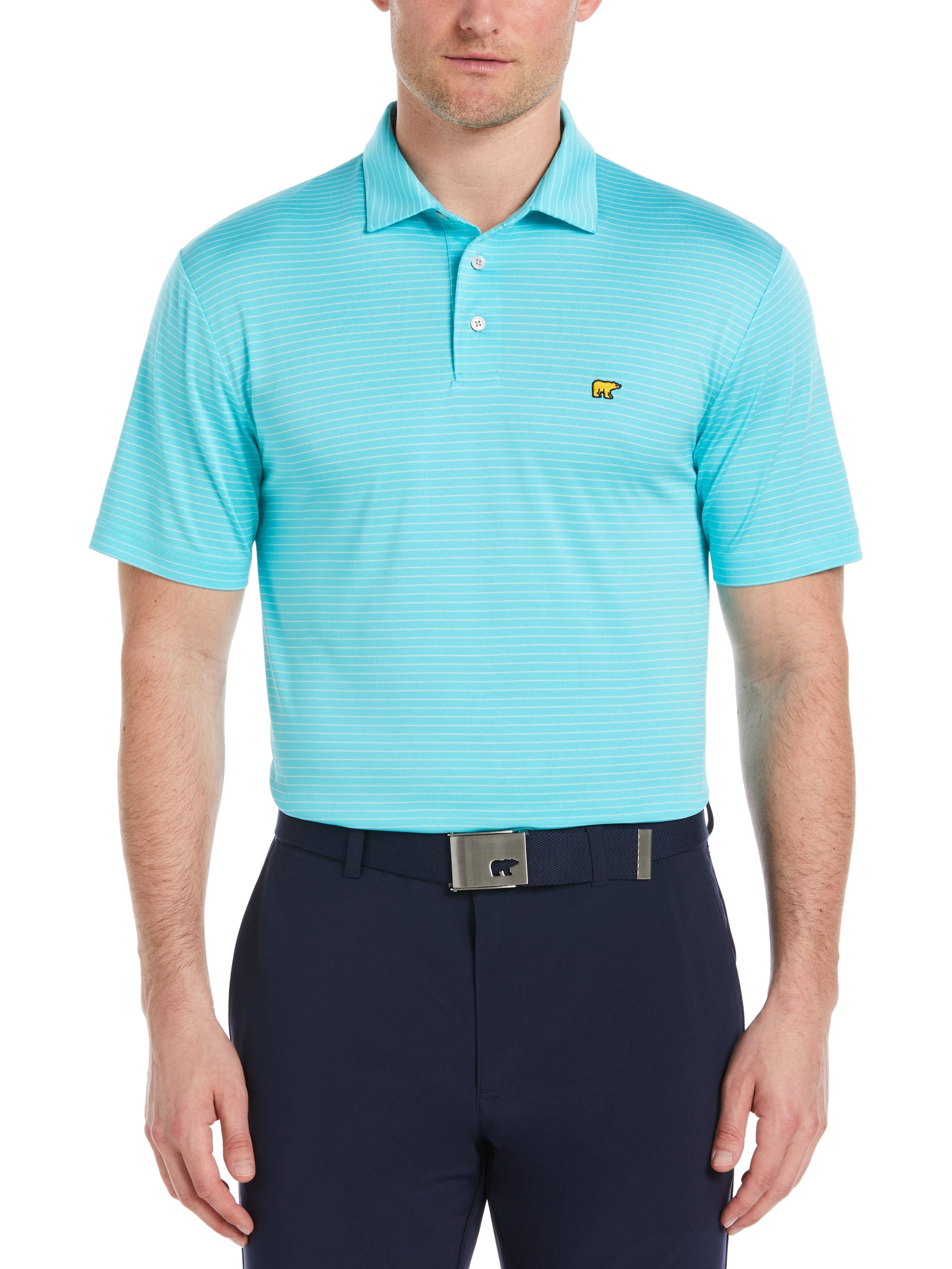 Jack Nicklaus Mens Two Color Stripe Golf Polo Shirt, Size Small, Blue Curacao, 100% Polyester | Golf Apparel Shop