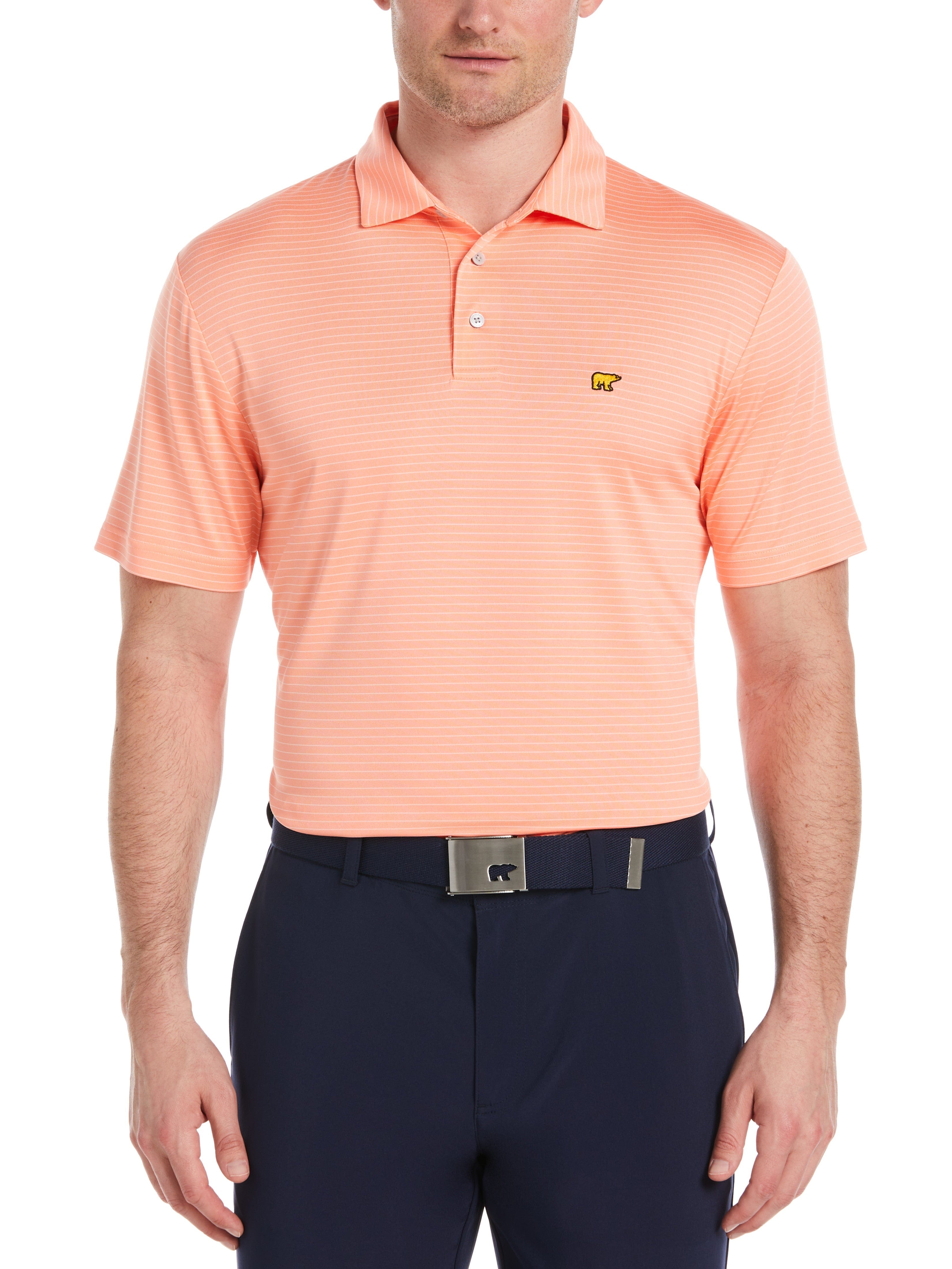 Jack Nicklaus Mens Two Color Stripe Golf Polo Shirt, Size XL, Desert Flower Pink, 100% Polyester | Golf Apparel Shop