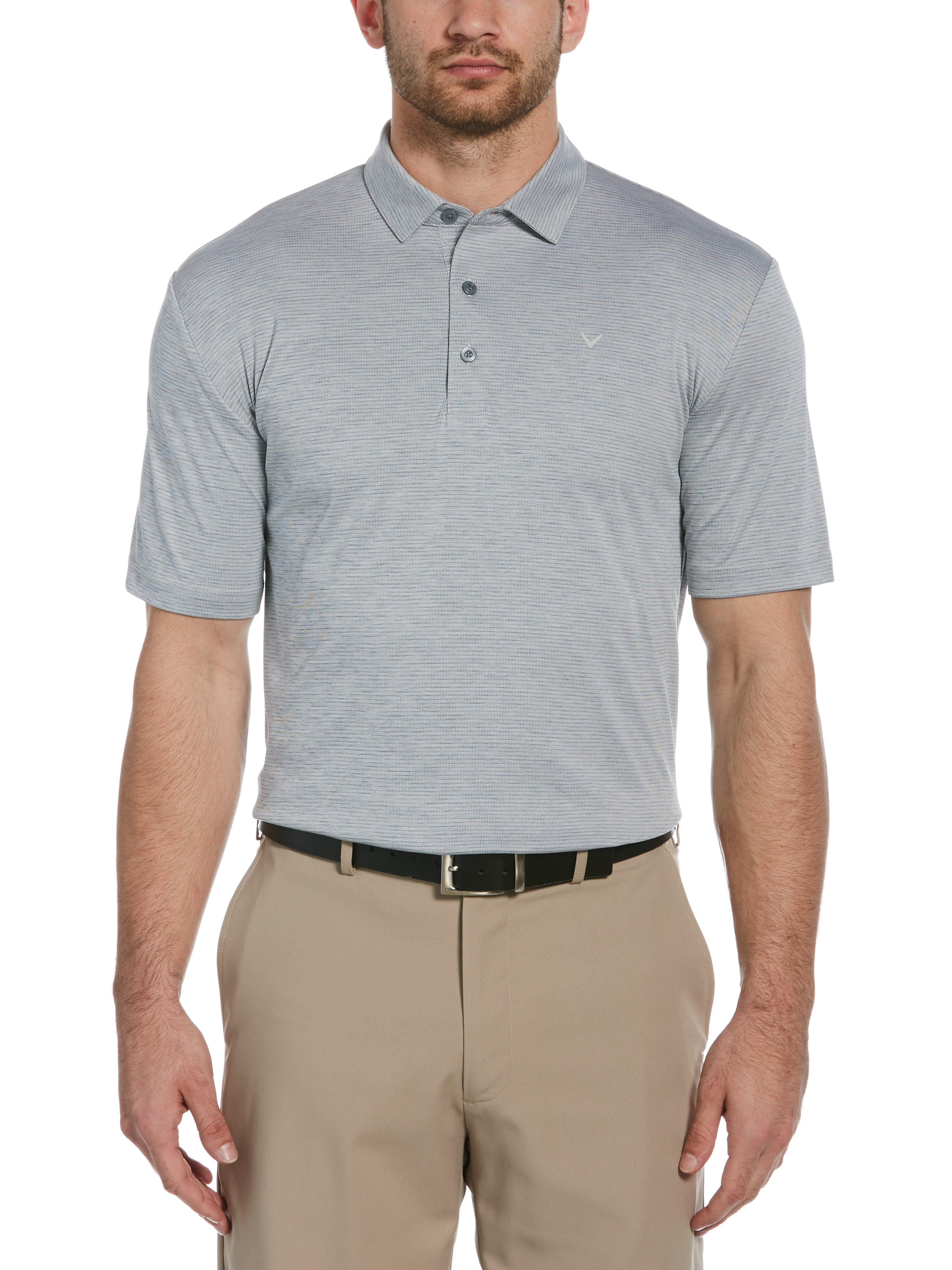 Callaway Apparel Mens Solid Texture Golf Polo Shirt, Size XL, Tradewinds Heather Gray, 100% Polyester | Golf Apparel Shop
