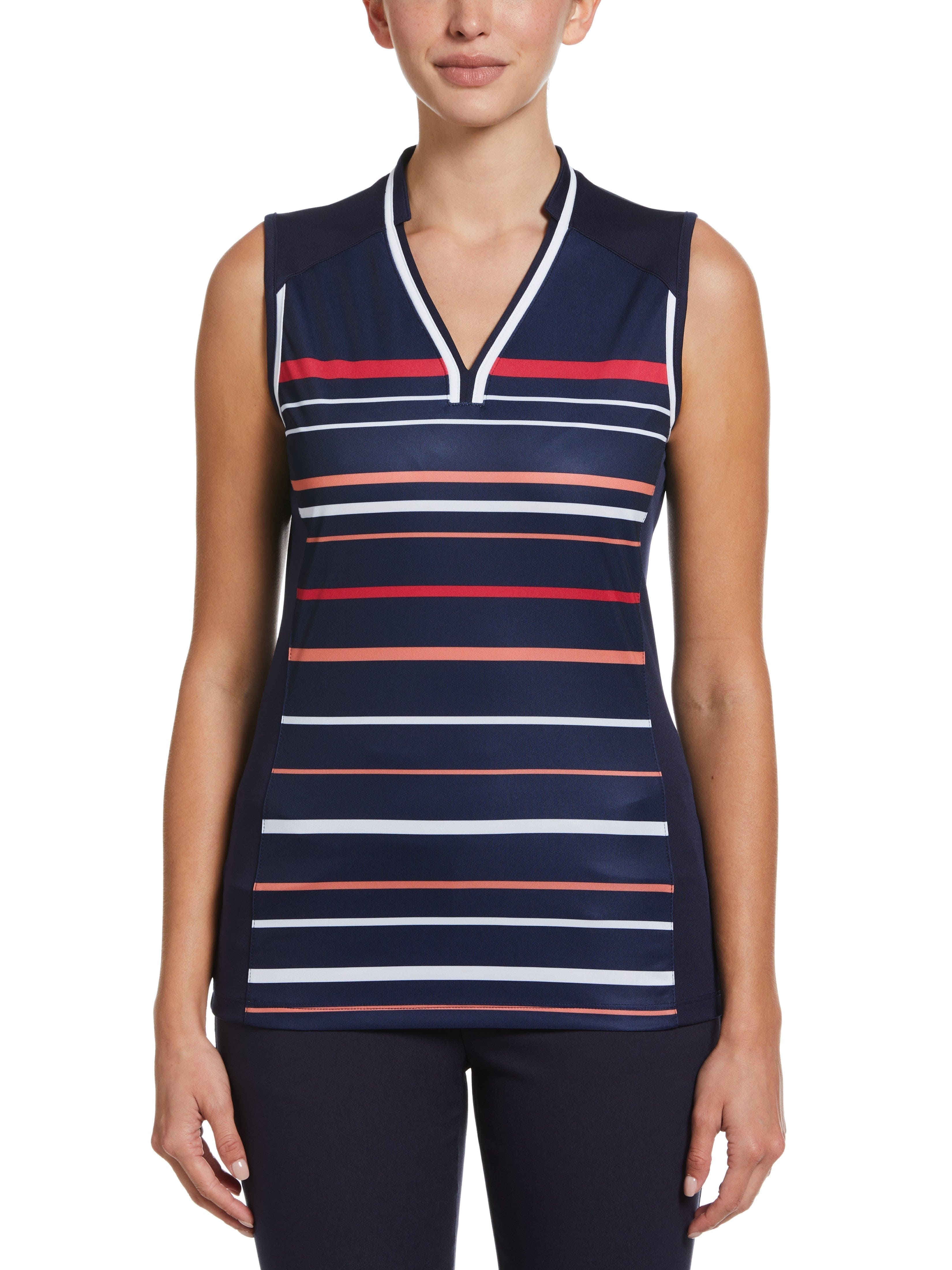 Callaway Apparel Womens Engineered Stripe Mini Collar Golf Polo Shirt, Size Large, 100% Polyester | Golf Apparel Shop