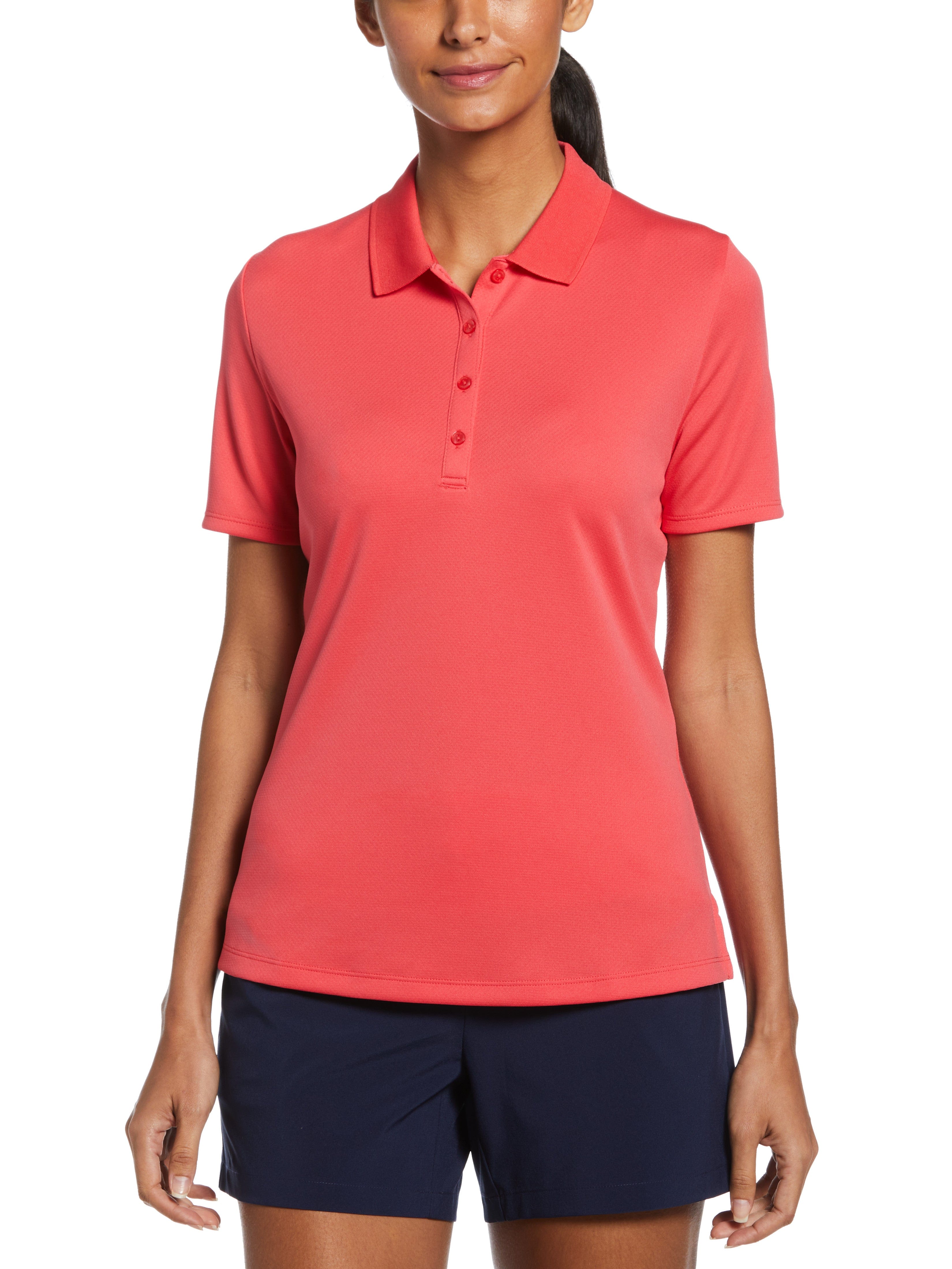 Callaway Apparel Womens Swing Tech™ Solid Polo Shirt, Size Small, Geranium Pink, 100% Polyester | Golf Apparel Shop
