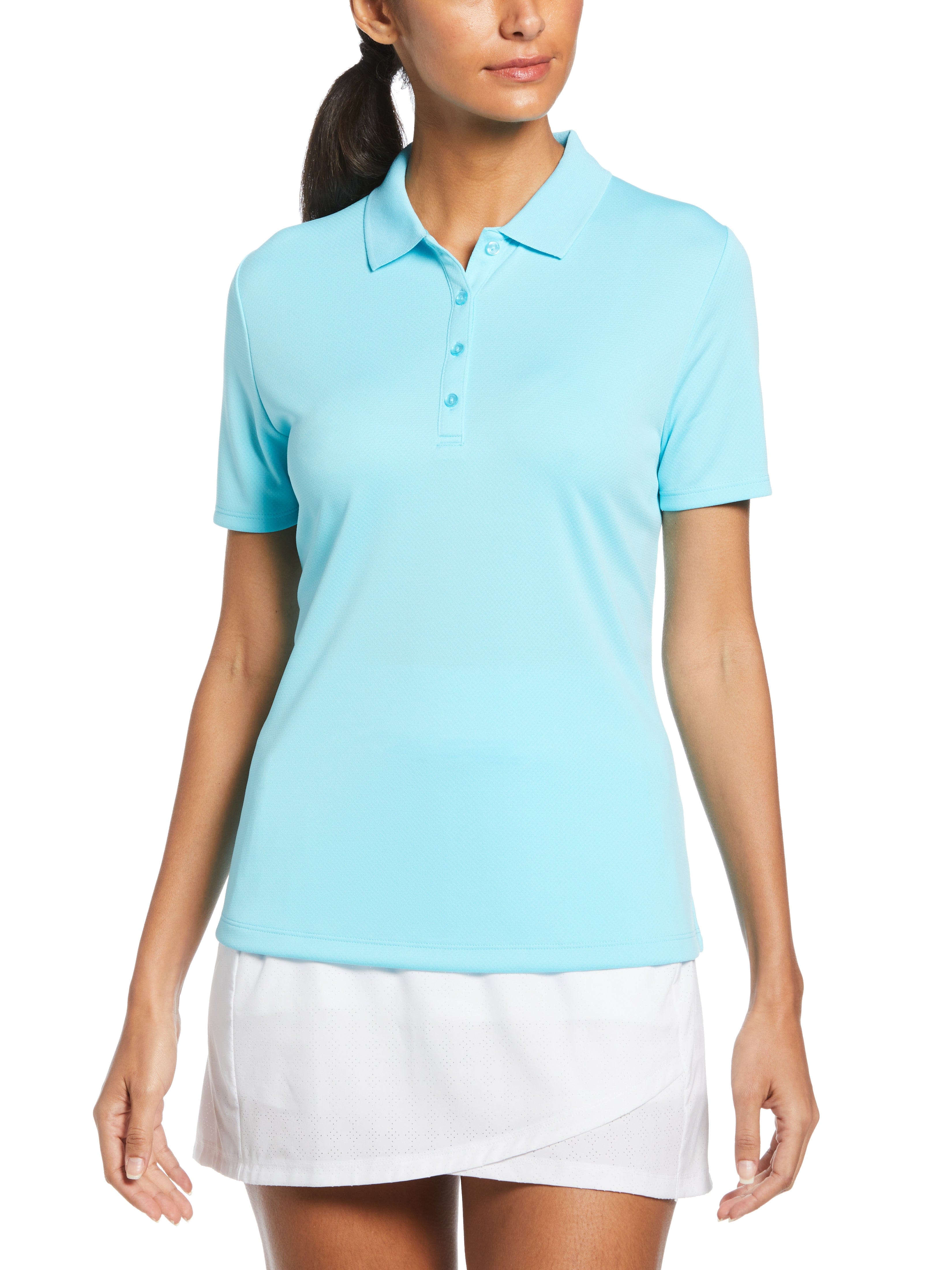 Callaway Apparel Womens Swing Tech™ Solid Polo Shirt, Size Small, Santorini Blue, 100% Polyester | Golf Apparel Shop