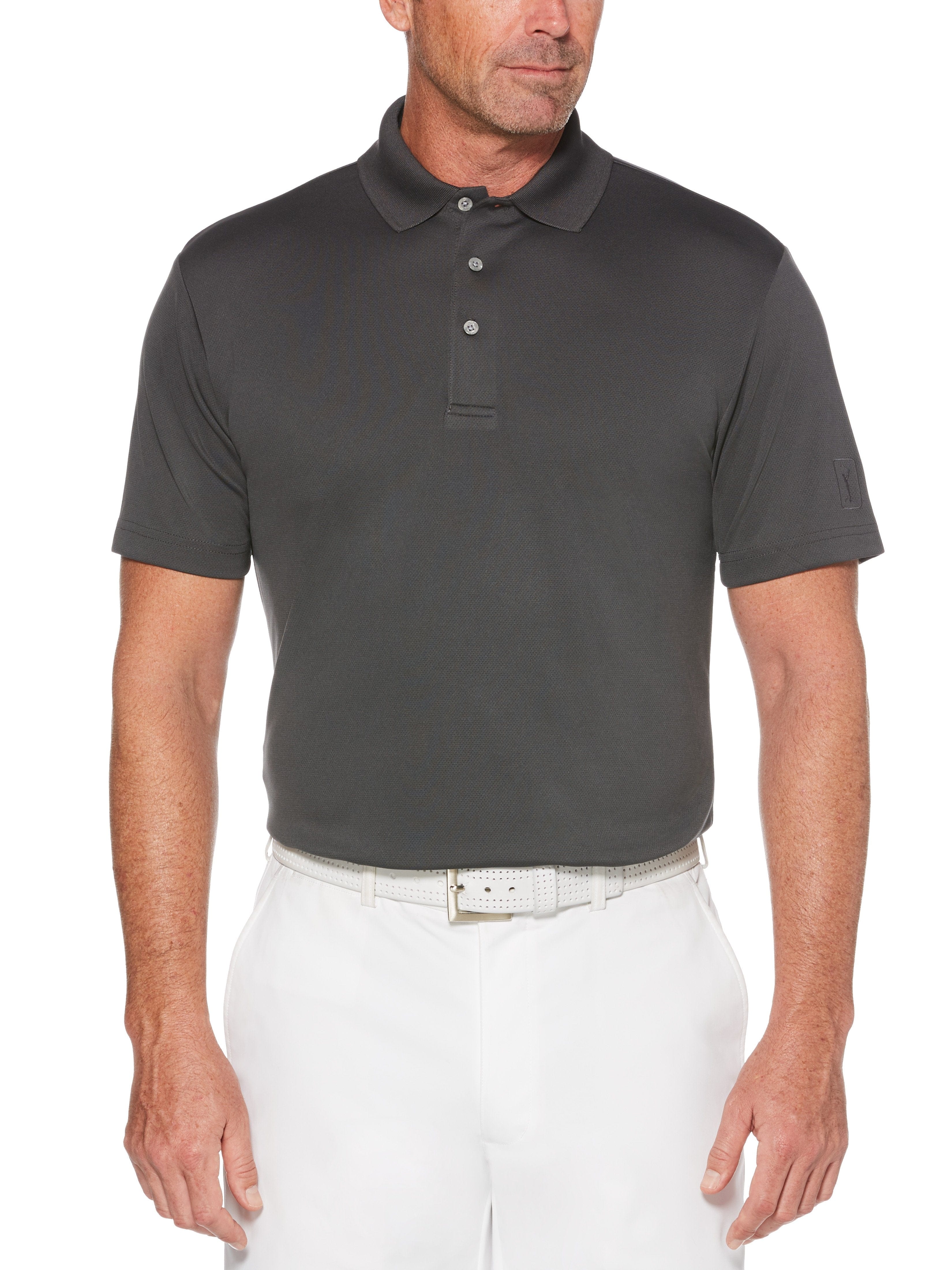 PGA TOUR Apparel Mens Big & Tall AirFlux™ Solid Mesh Polo Shirt, Size LT, Asphalt Gray, 100% Polyester | Golf Apparel Shop