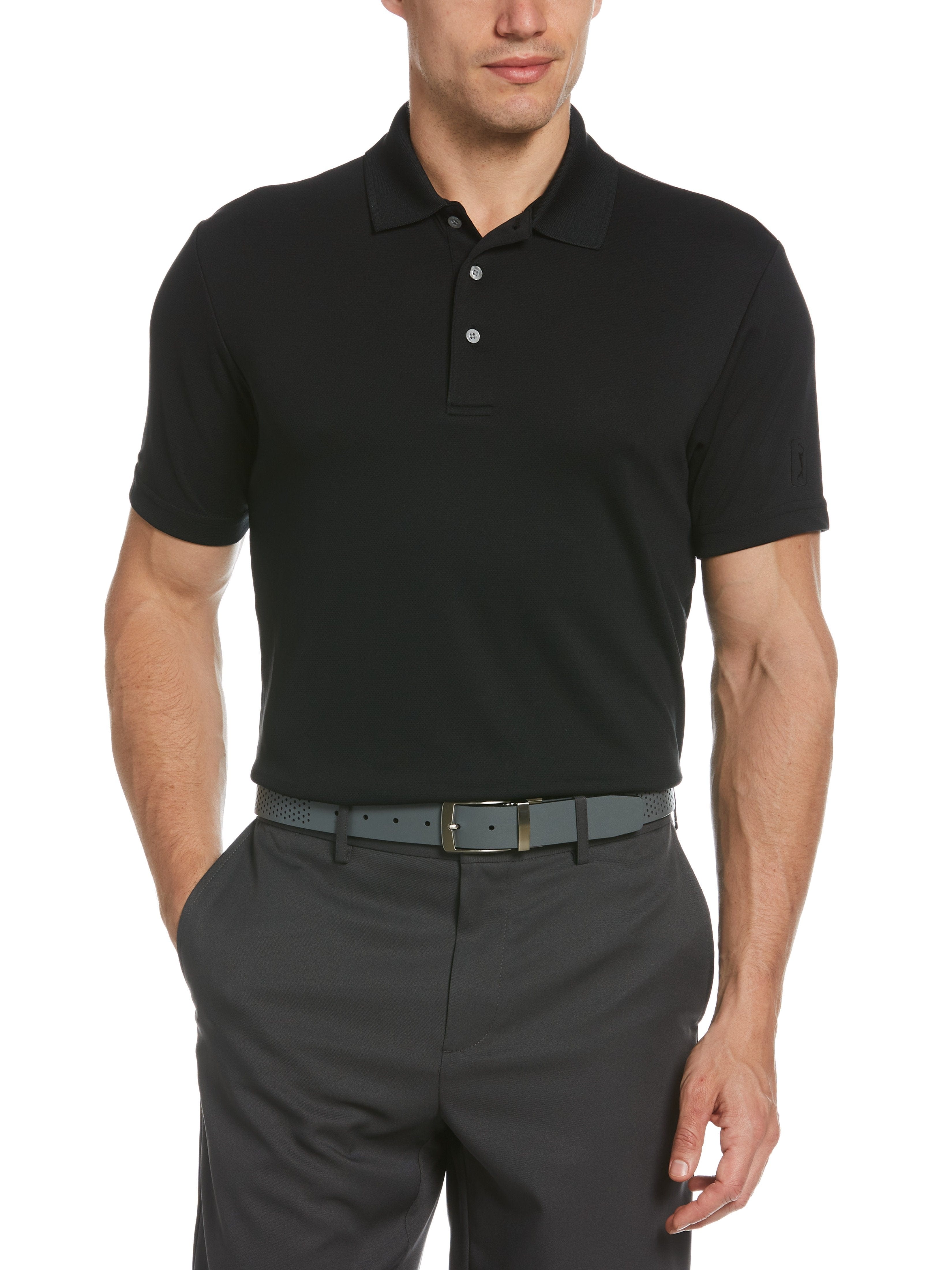 PGA TOUR Apparel Mens Big & Tall AirFlux™ Solid Mesh Polo Shirt, Size 4XLT, Black, 100% Polyester | Golf Apparel Shop