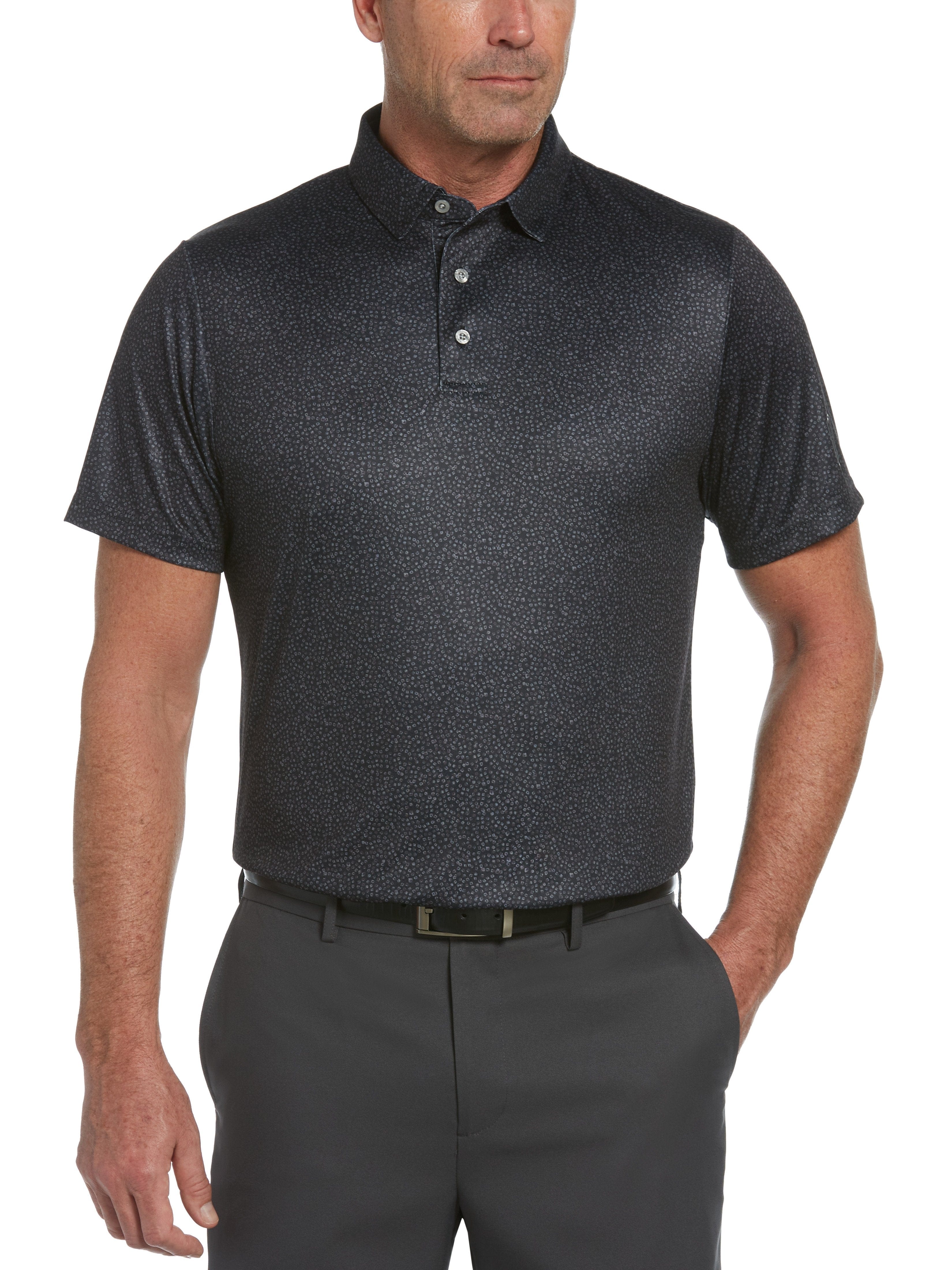 PGA TOUR Apparel Mens Big & Tall Allover Textured Print Golf Polo Shirt, Size 2X, Black, 100% Polyester | Golf Apparel Shop