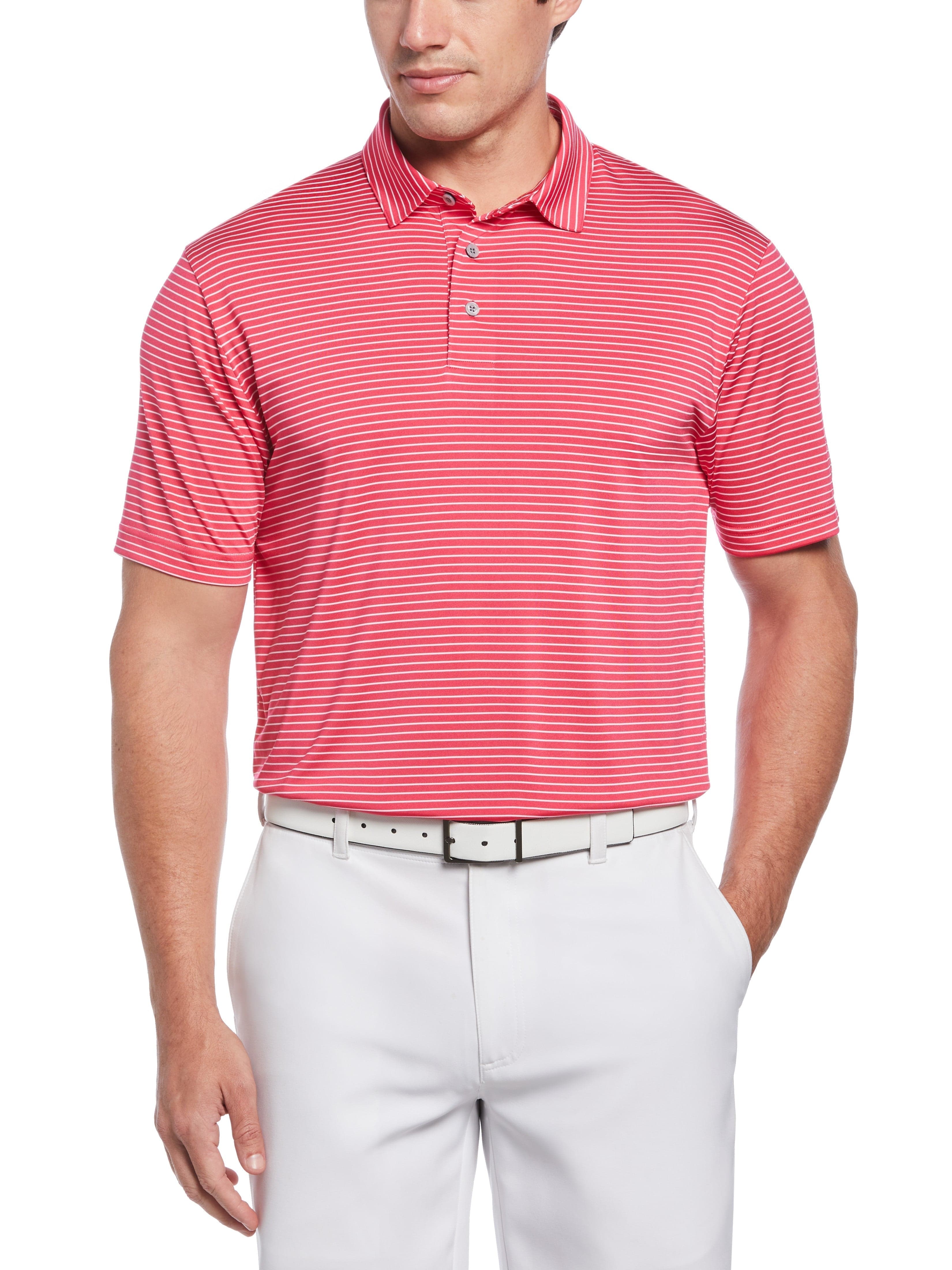 PGA TOUR Apparel Mens Big & Tall Feeder Stripe Golf Polo Shirt, Size 1X, Bossy Pink, 100% Polyester | Golf Apparel Shop