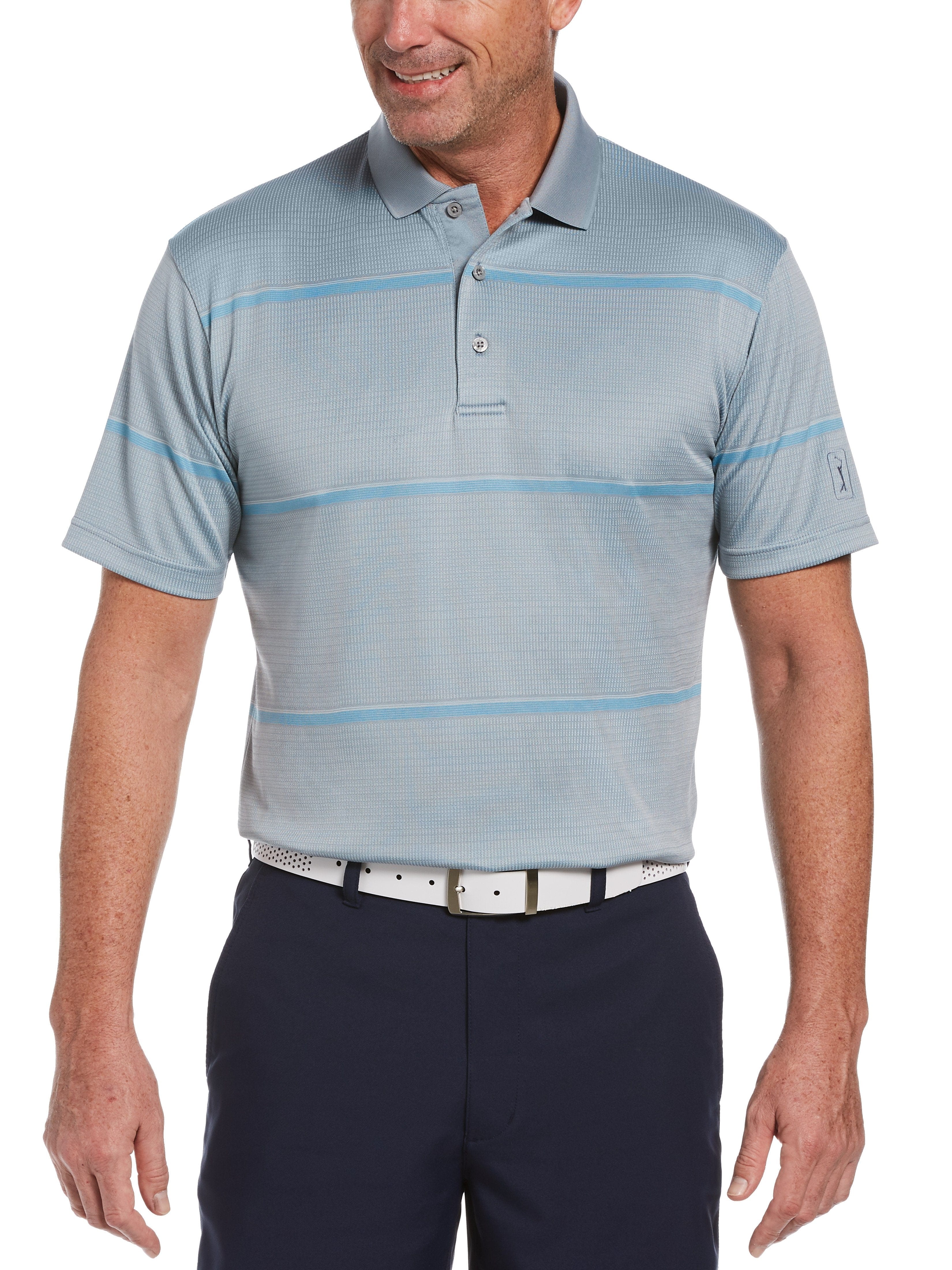 PGA TOUR Apparel Mens Big & Tall Large Scale Jacquard Golf Polo Shirt, Size 4XLT, Tradewinds Gray, 100% Polyester | Golf Apparel Shop