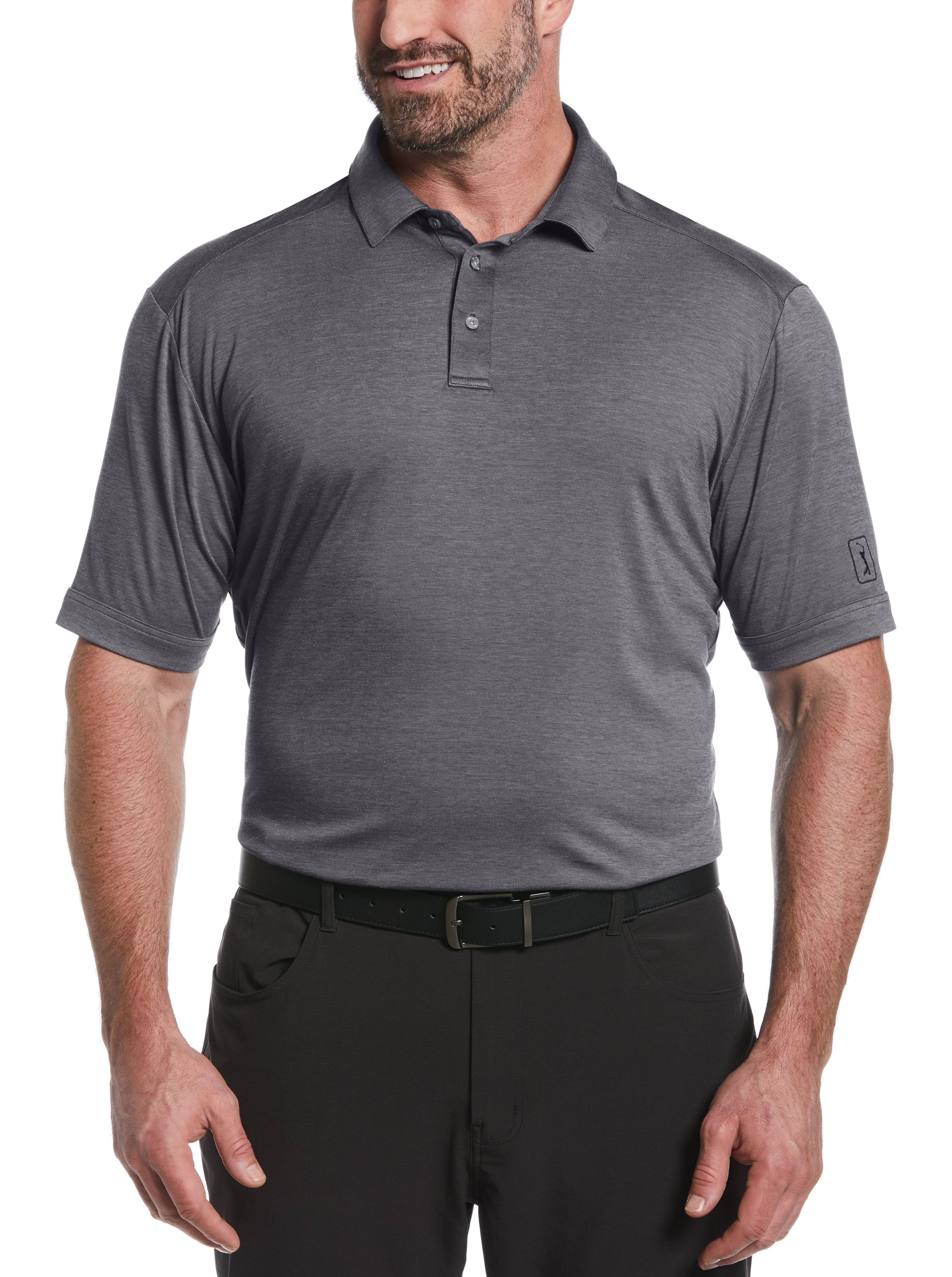 PGA TOUR Apparel Mens Big & Tall Solid Golf Polo Shirt, Size LT, Caviar Grey Heather Black, Polyester/Viscose/Elastane | Golf Apparel Shop