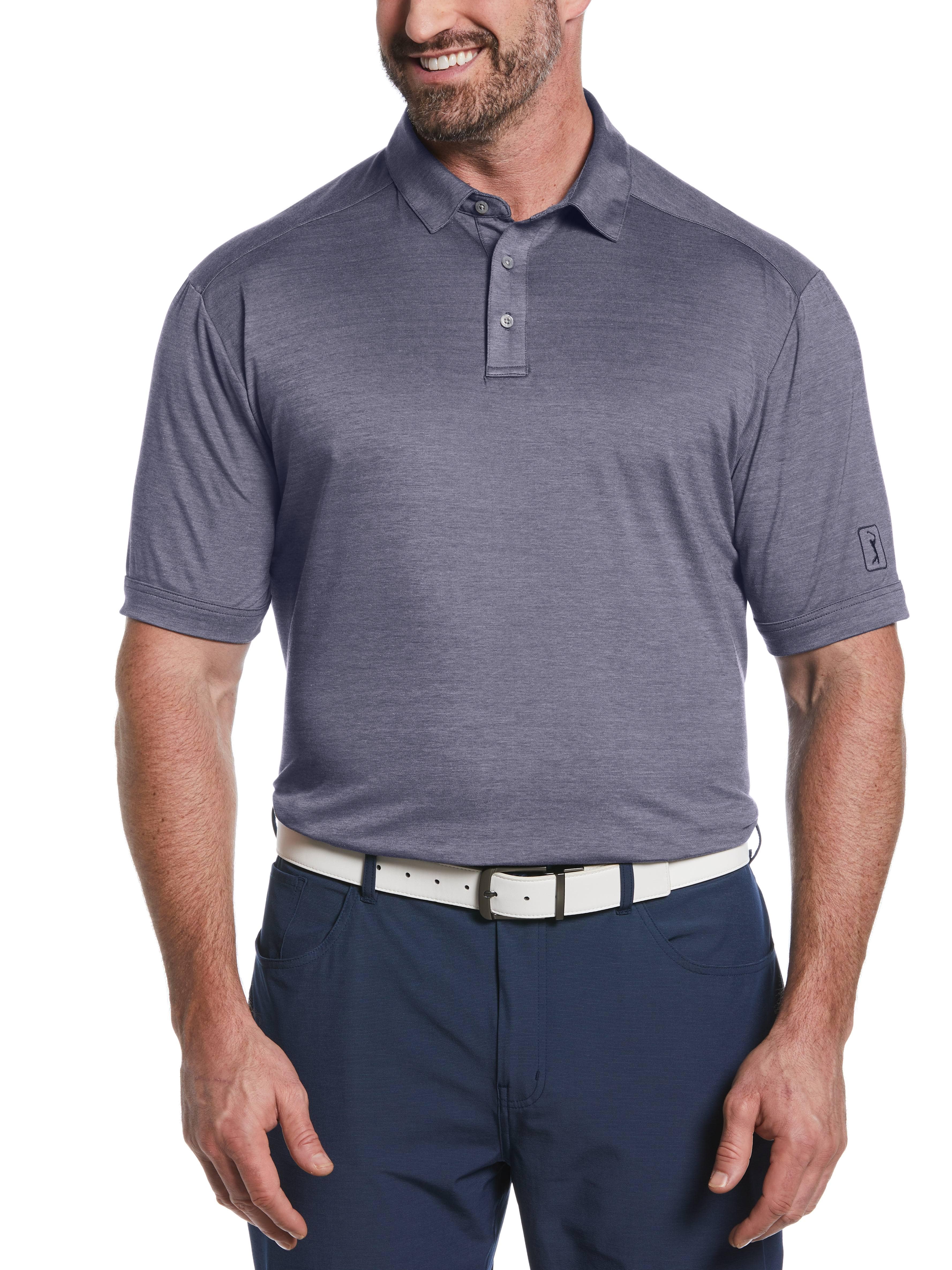 PGA TOUR Apparel Mens Big & Tall Solid Golf Polo Shirt, Size LT, Peacoat Heather Blue, Polyester/Viscose/Elastane | Golf Apparel Shop