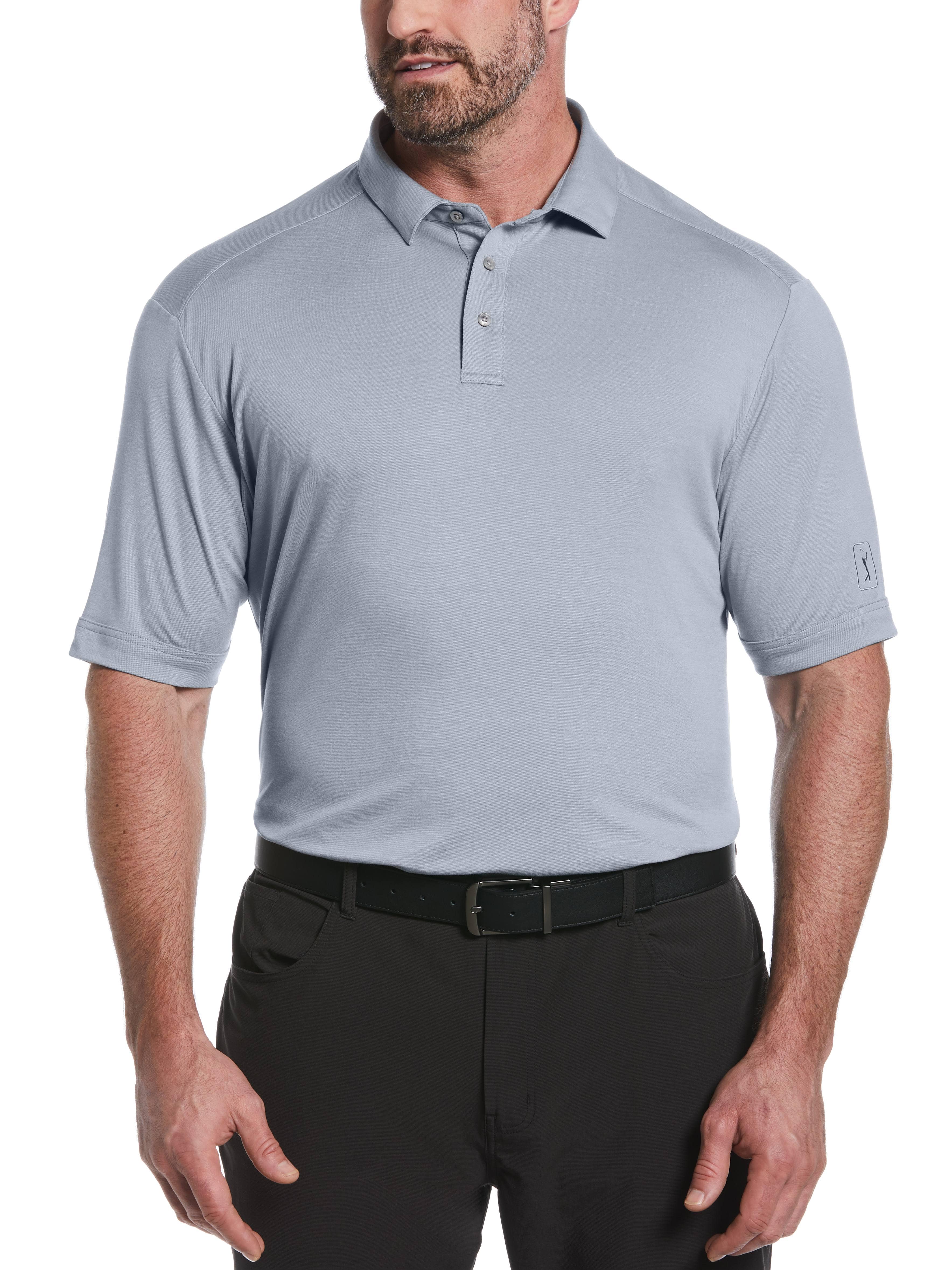 PGA TOUR Apparel Mens Big & Tall Solid Golf Polo Shirt, Size LT, Tradewinds Heather Gray, Polyester/Viscose/Elastane | Golf Apparel Shop