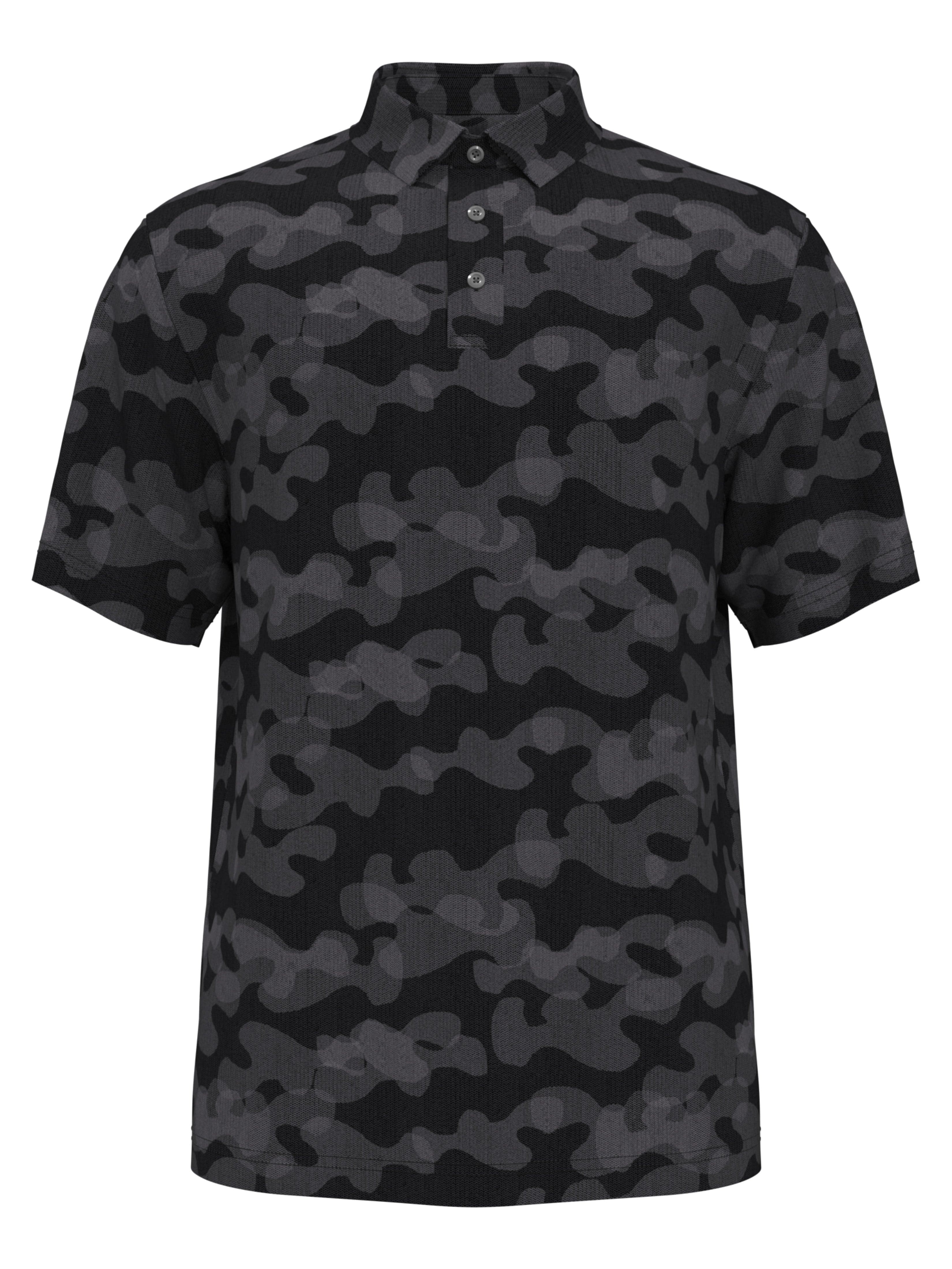 PGA TOUR Apparel Boys Camo Print Herringbone Golf Polo Shirt, Size Large, Black, 100% Polyester | Golf Apparel Shop
