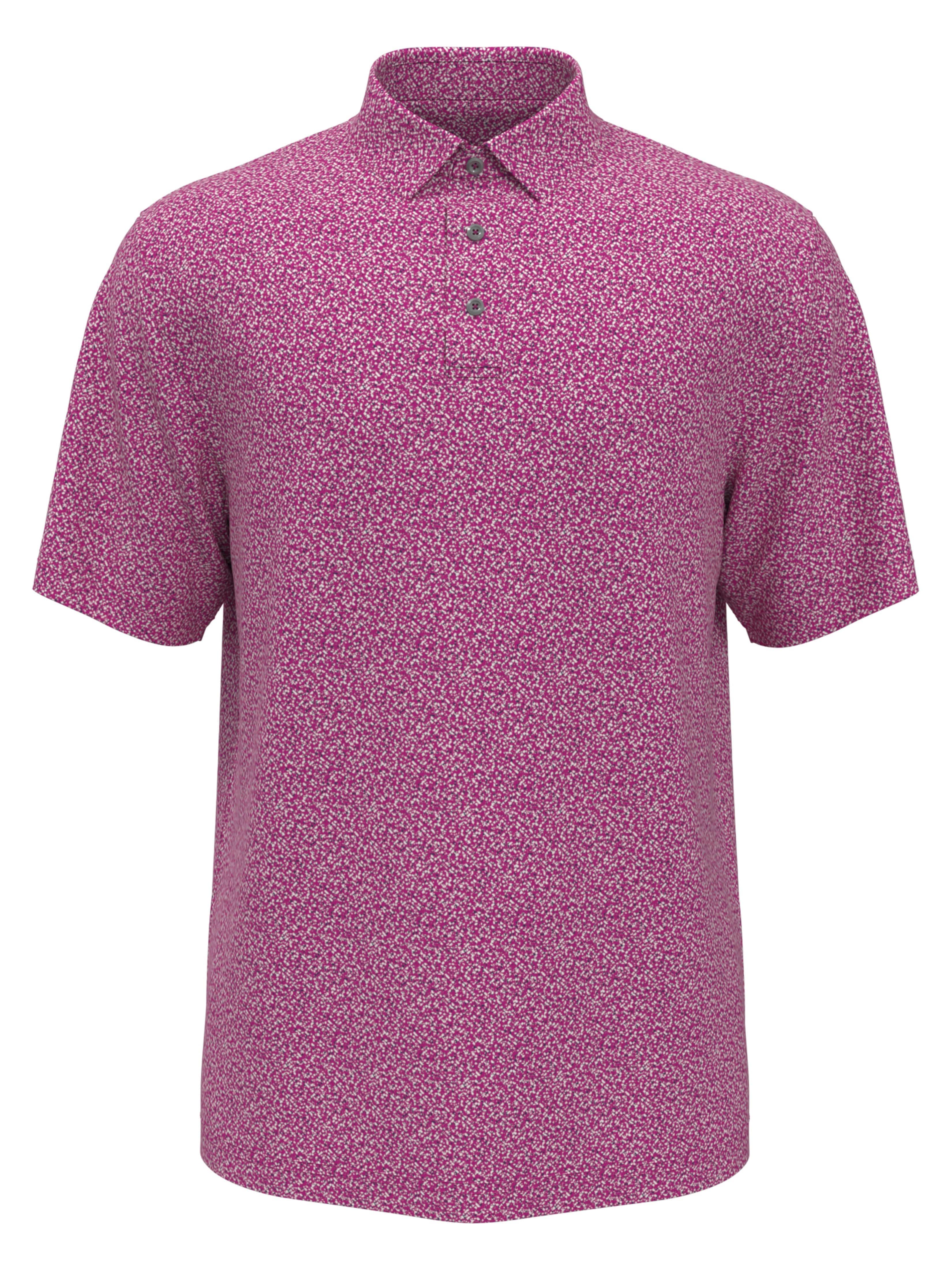 PGA TOUR Apparel Boys Micro Geo Printed Golf Polo Shirt, Size Medium, Rose Violet Pink, 100% Polyester | Golf Apparel Shop