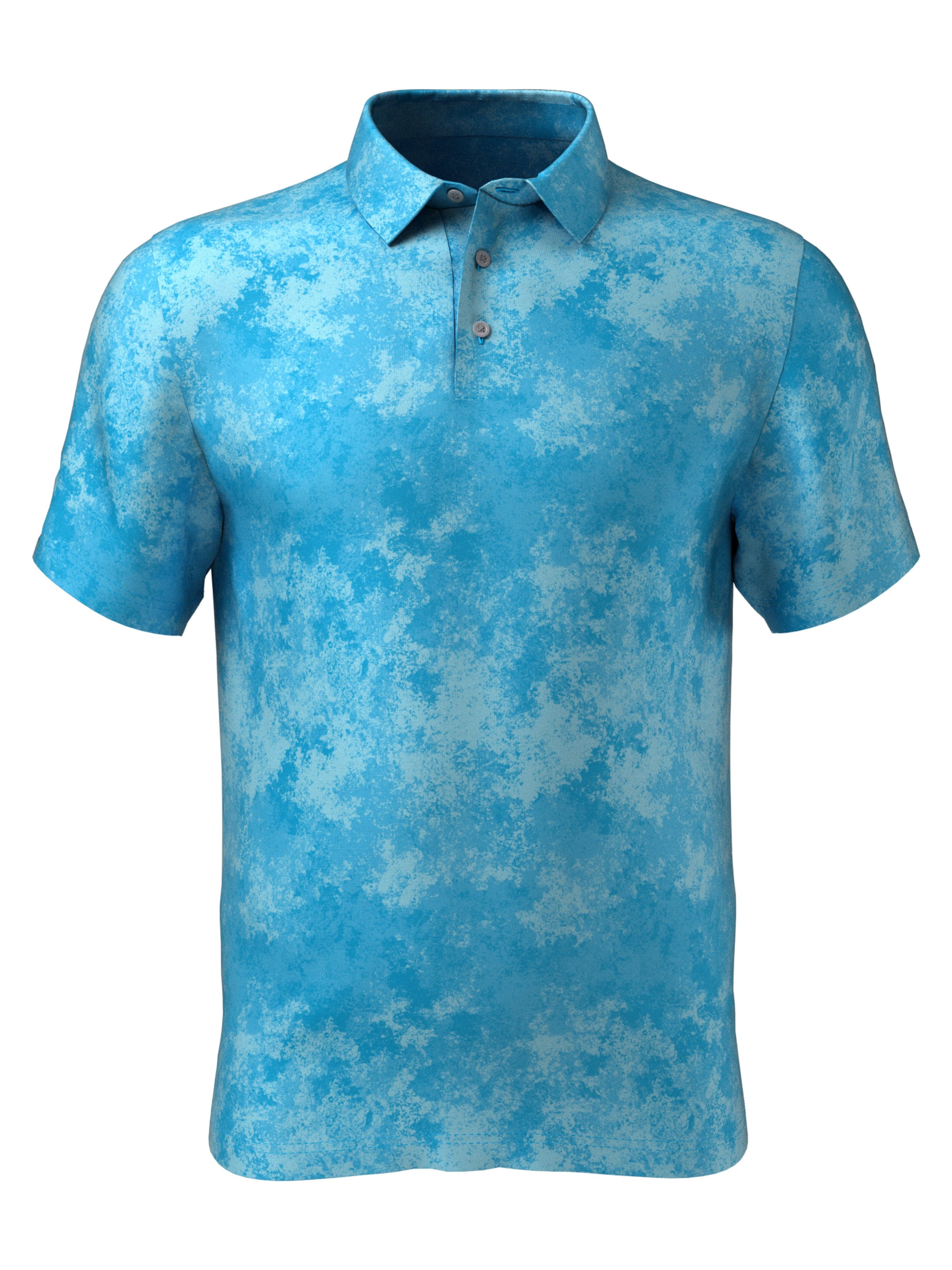 PGA TOUR Apparel Boys Natures Marble Print Polo Shirt, Size Large, Blue Danub/Blue Topaz, 100% Polyester | Golf Apparel Shop