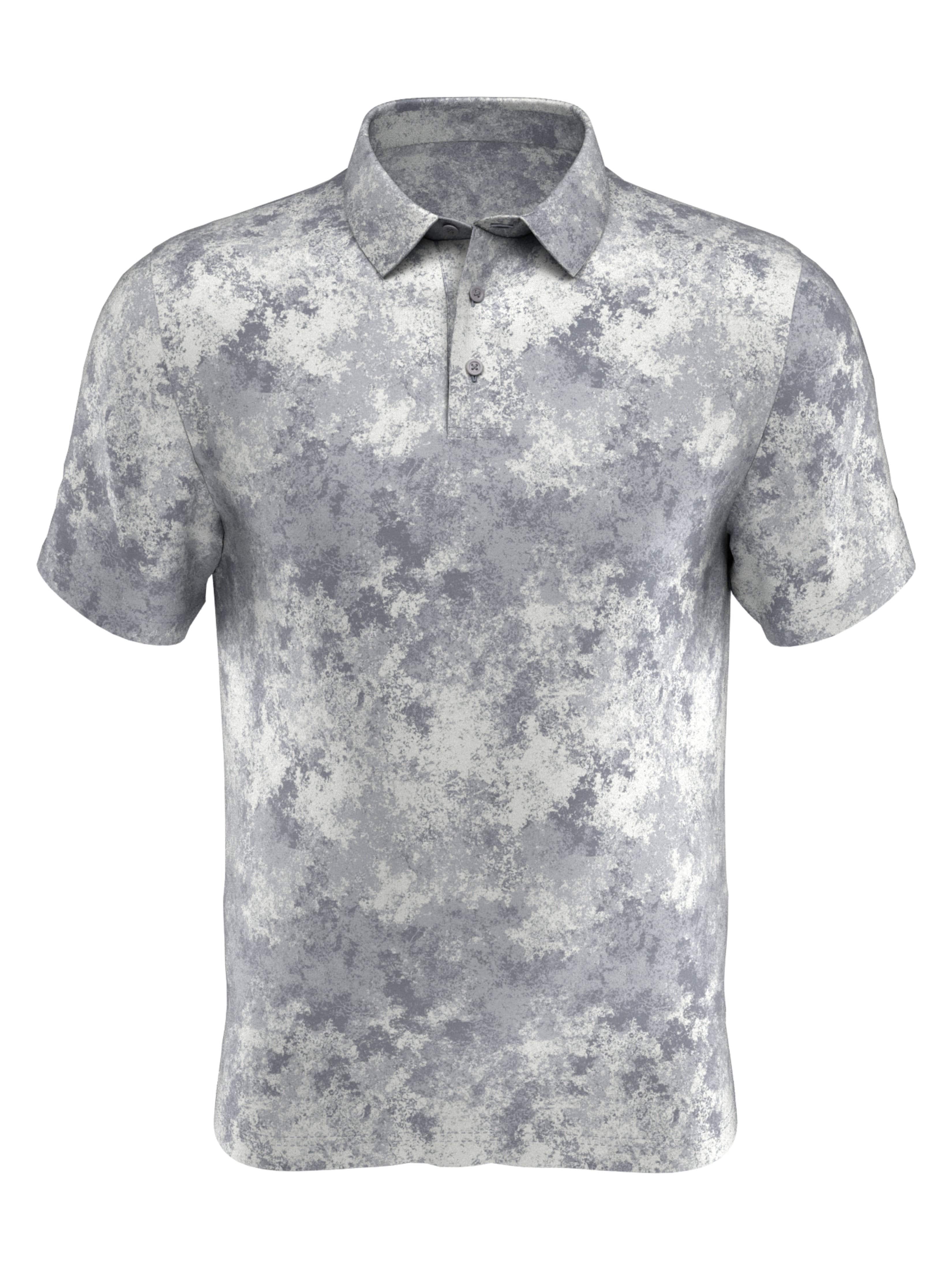 PGA TOUR Apparel Boys Natures Marble Print Polo Shirt, Size Medium, Tradewinds/Arctic Ice Gray, 100% Polyester | Golf Apparel Shop