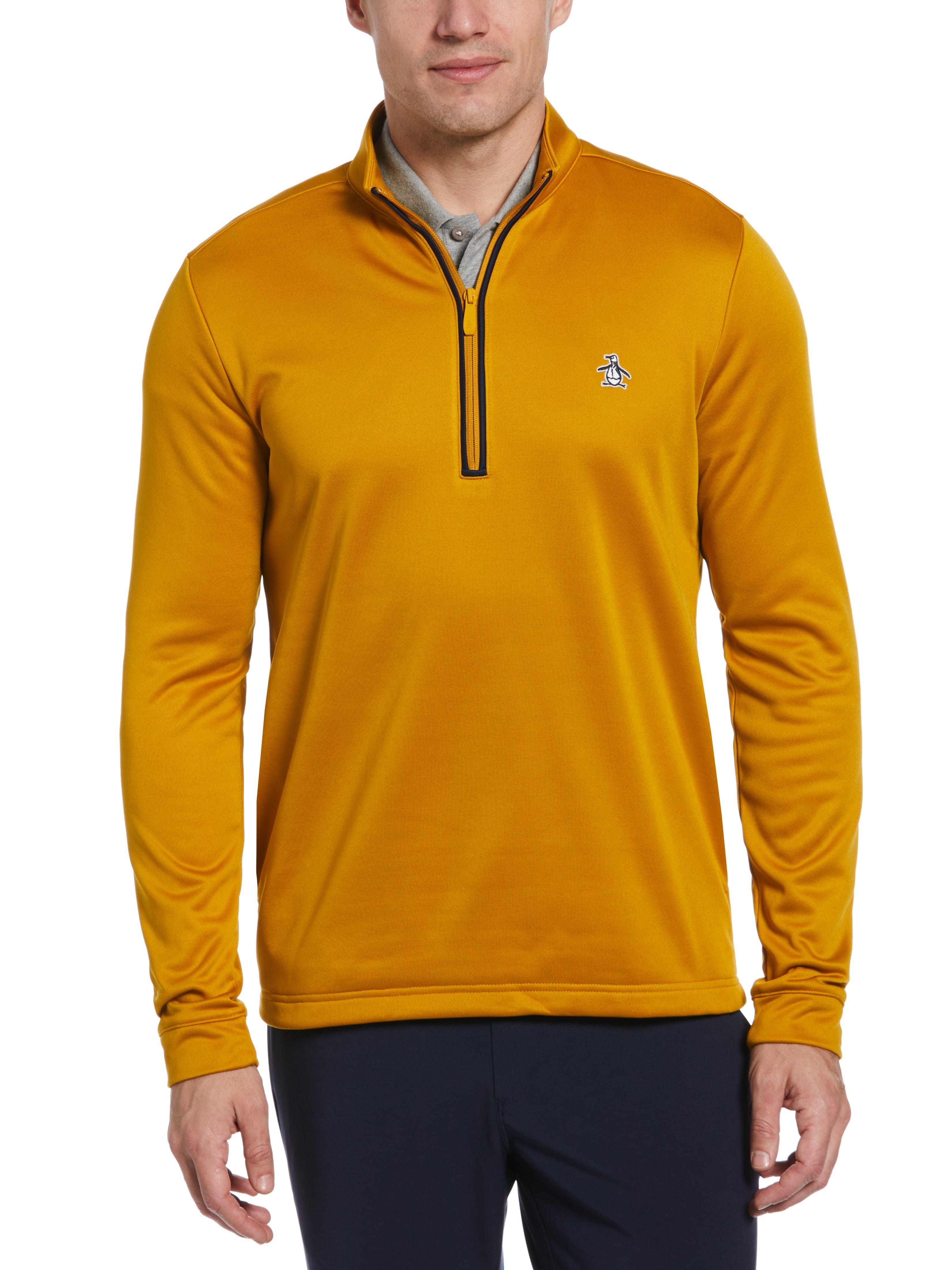 Original Penguin Mens 1/4 Zip Pull Over Jacket Top, Size Medium, Chai Tea Yellow, 100% Polyester | Golf Apparel Shop