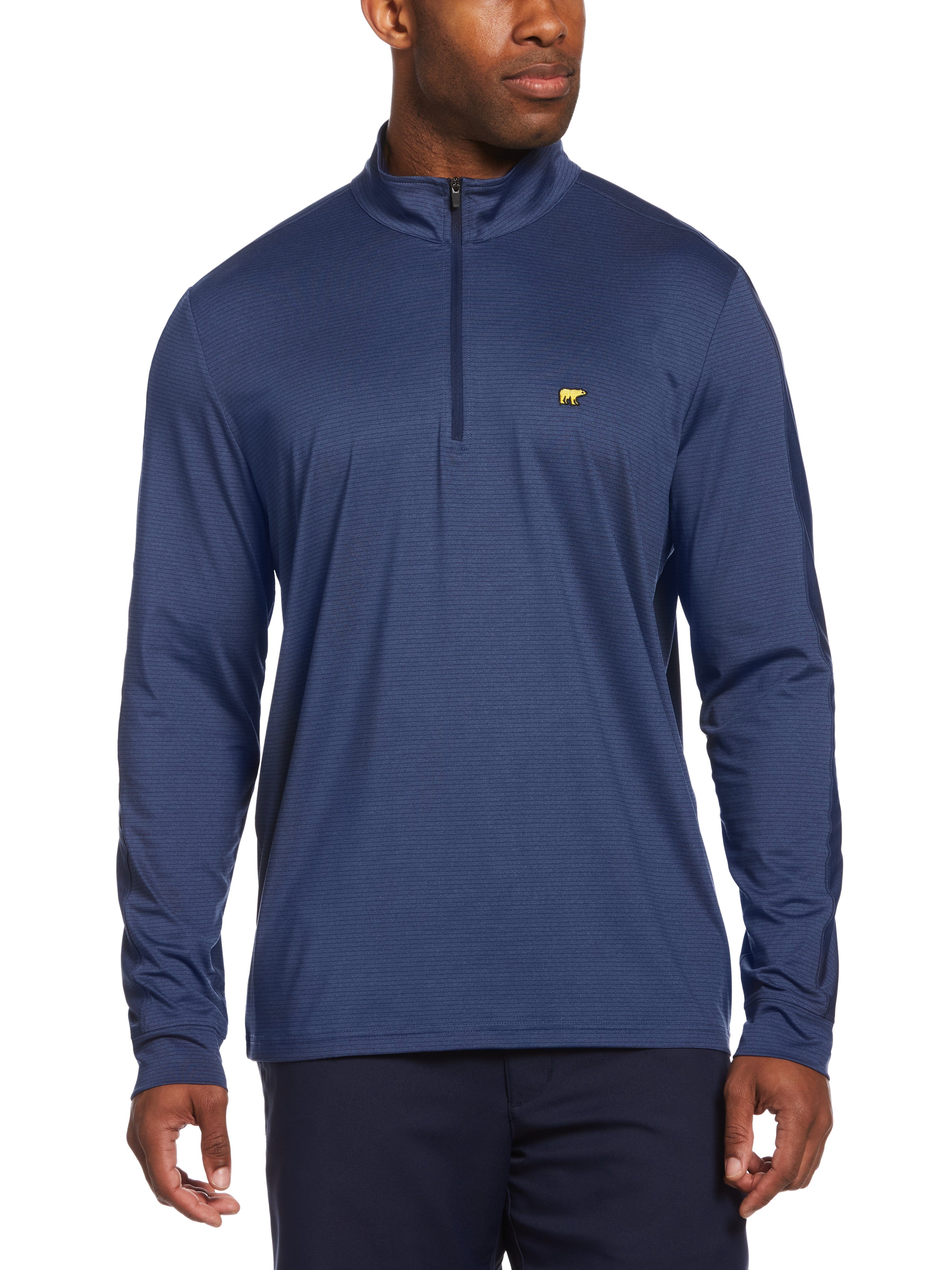 Jack Nicklaus Mens 1/4 Zip Sun Shade Base Layer Golf Shirt, Size Medium, Peacoat Heather Brown, Polyester/Elastane | Golf Apparel Shop