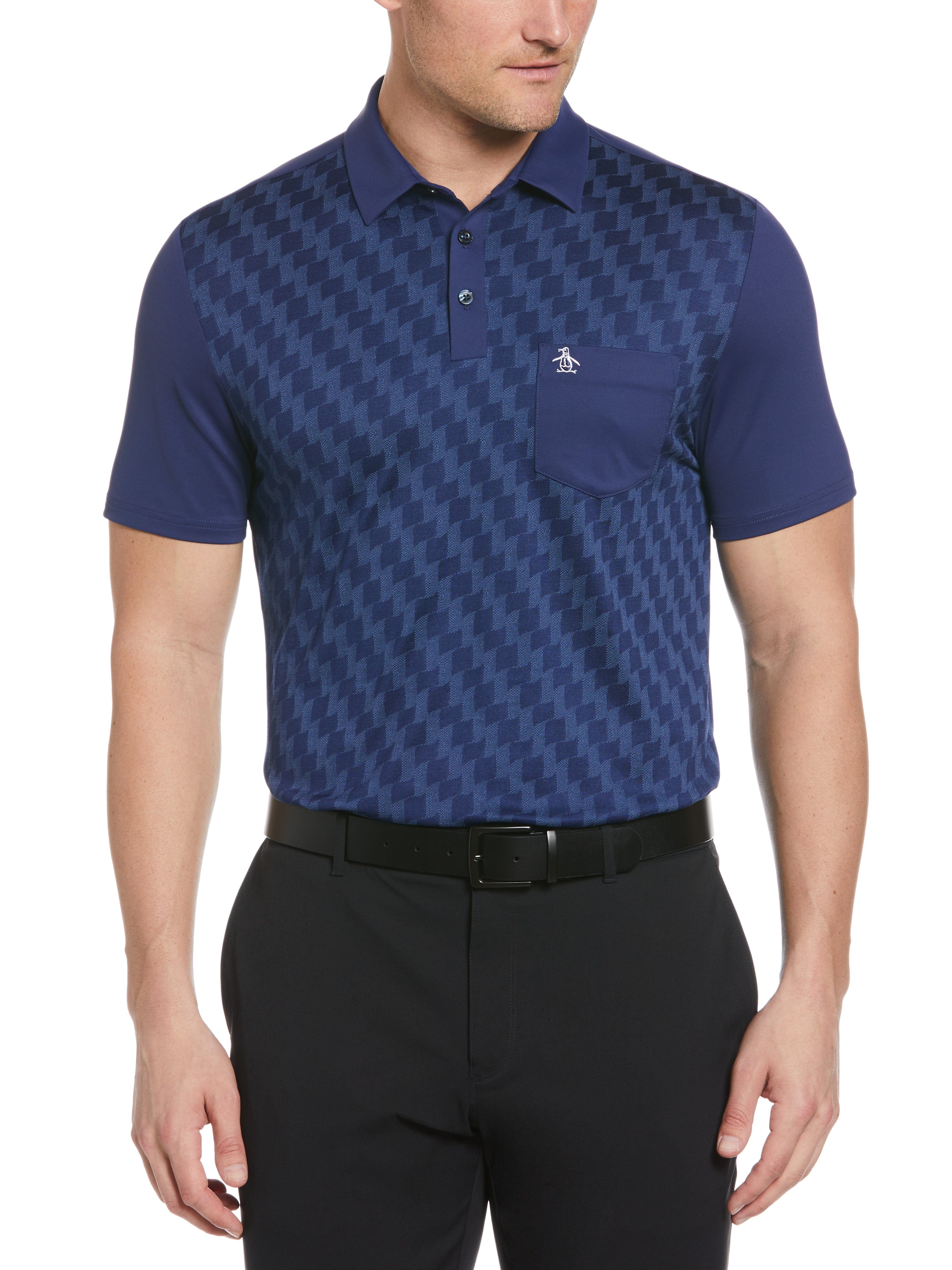 Original Penguin Mens 50s Color Block Print Golf Polo Shirt, Size 2XL, Astral Night Blue, Polyester/Recycled Polyester/Elastane | Golf Apparel Shop
