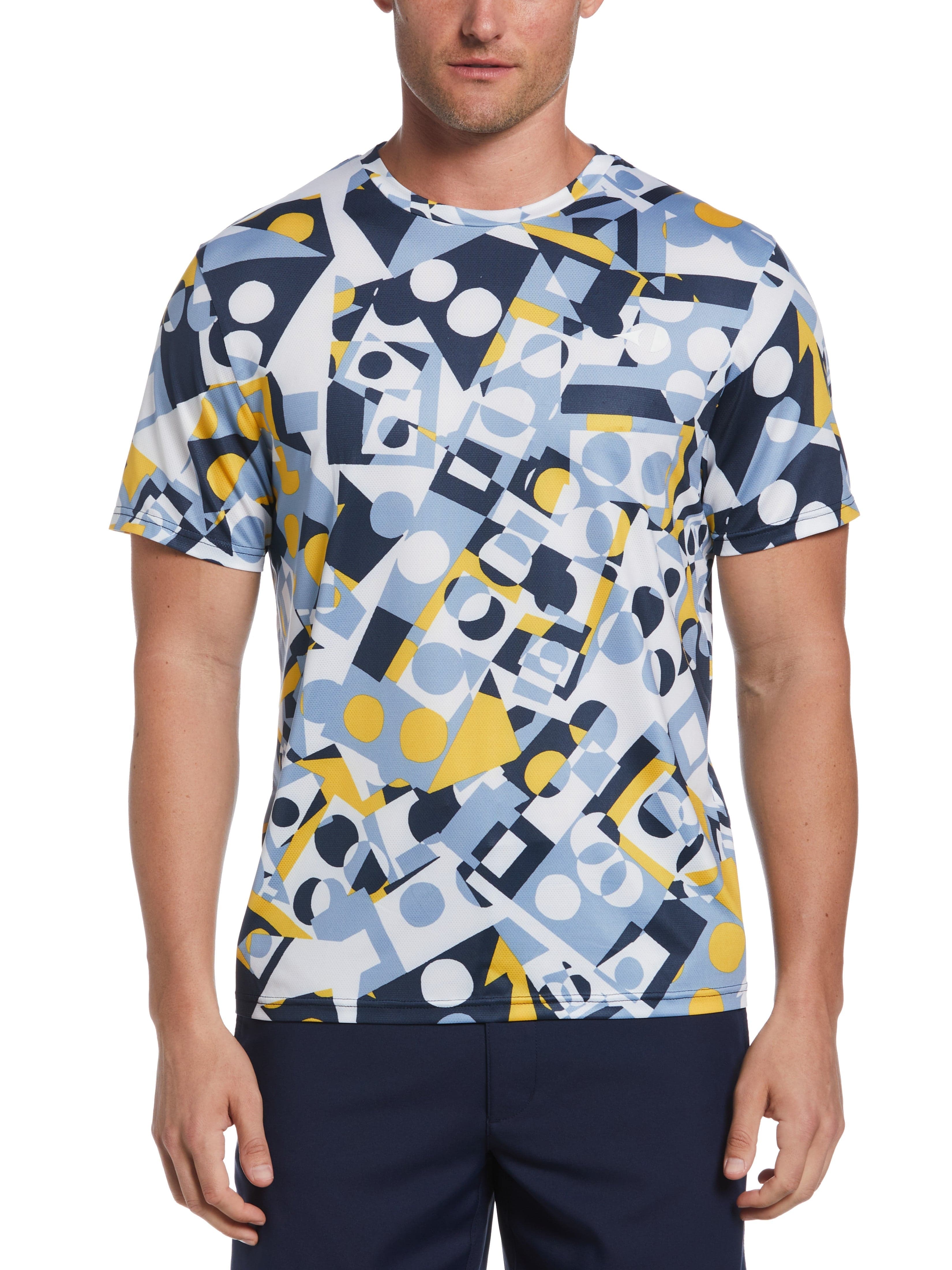 Grand Slam Mens Abstract Multi Geo Printed Crew Neck Tennis Shirt, Size XL, Navy Blue, Polyester/Spandex | Golf Apparel Shop