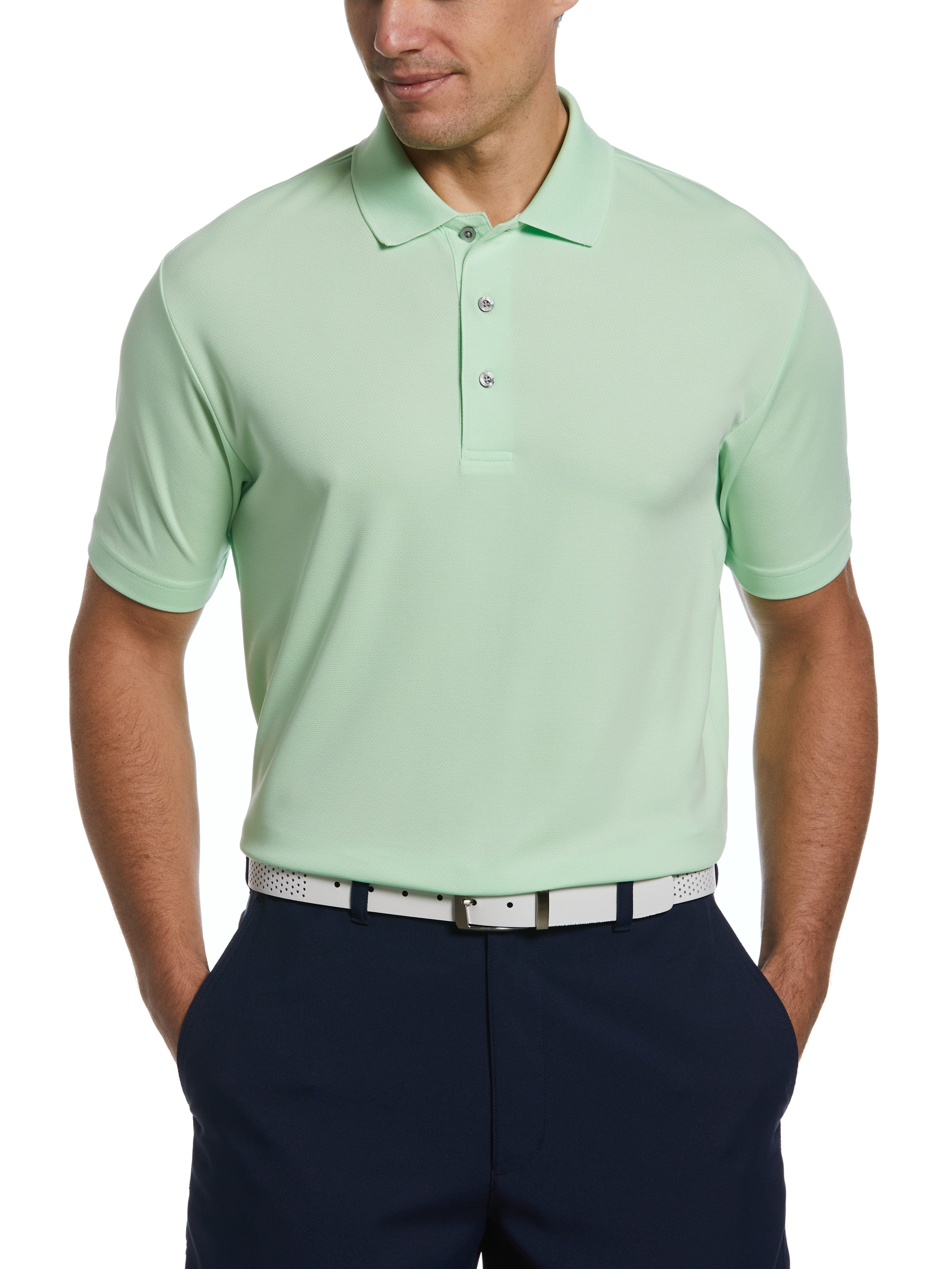 PGA TOUR Apparel Mens AirFlux™ Solid Golf Polo Shirt, Size Medium, Patina Green, 100% Polyester | Golf Apparel Shop