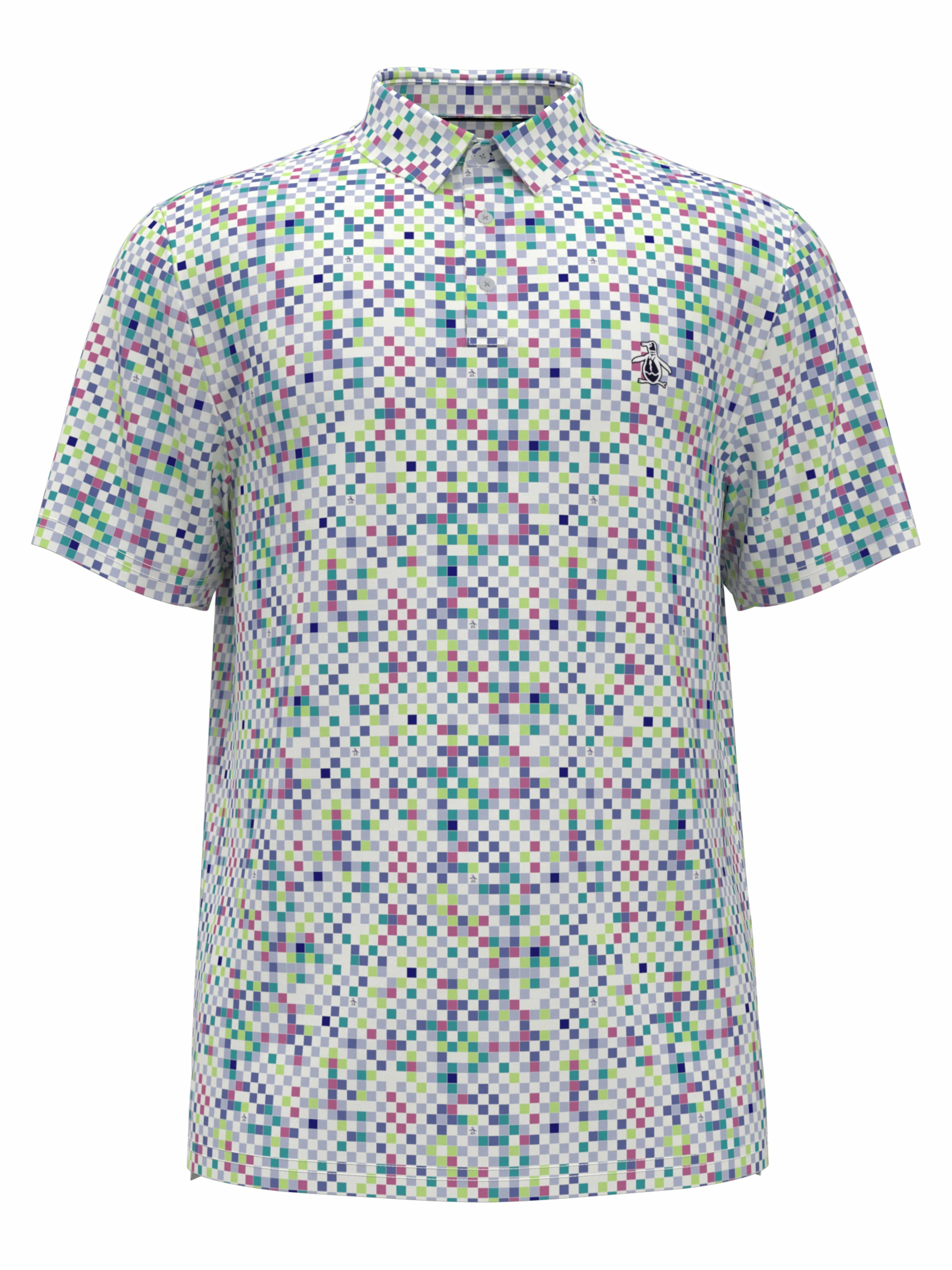 Original Penguin Mens All Over Original Check Print Golf Polo Shirt, Size XL, White, Polyester/Recycled Polyester/Elastane | Golf Apparel Shop