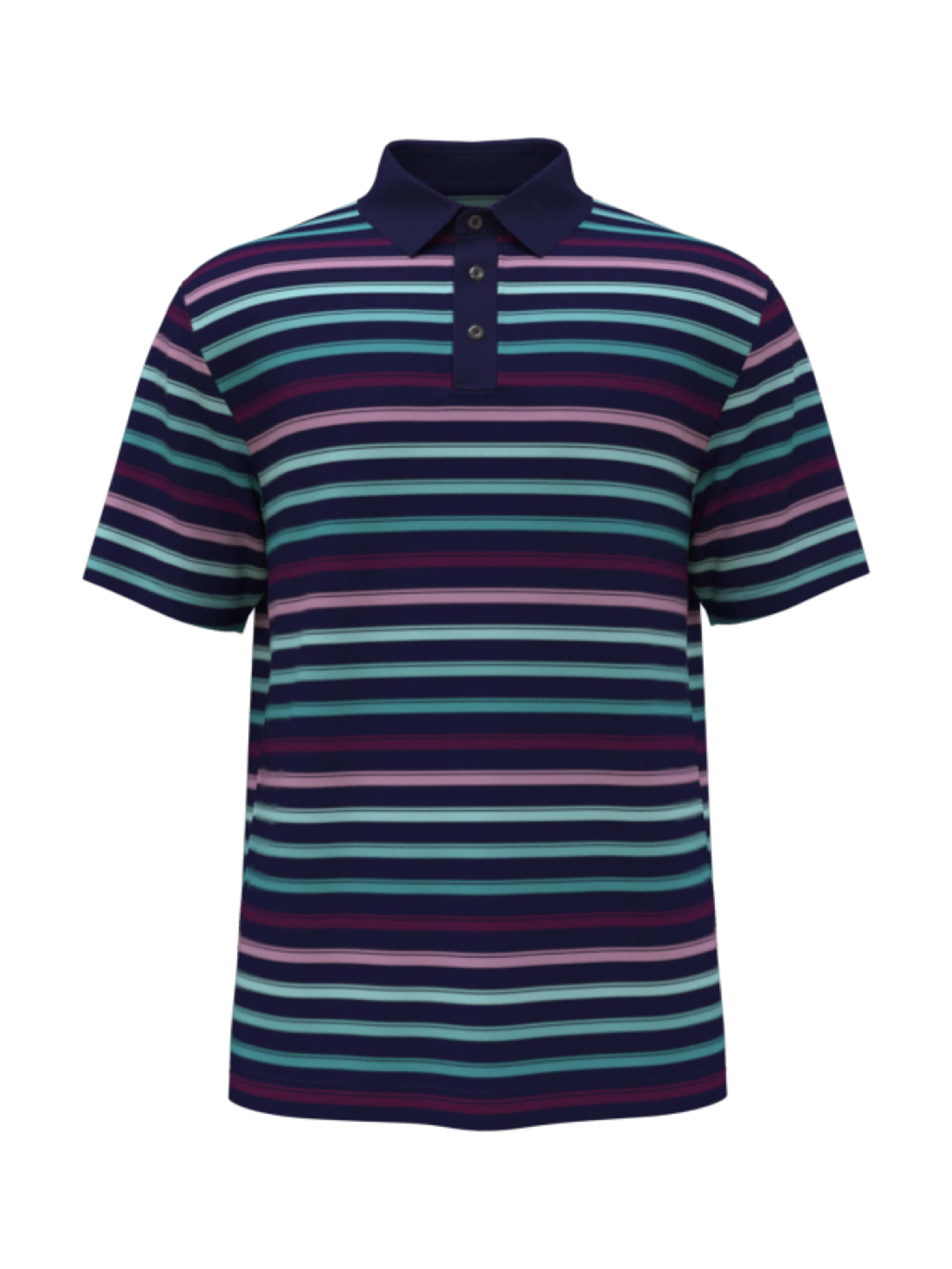 PGA TOUR Apparel Mens All-Over Stripe Print Golf Polo Shirt, Size Small, Blueprint, 100% Polyester | Golf Apparel Shop