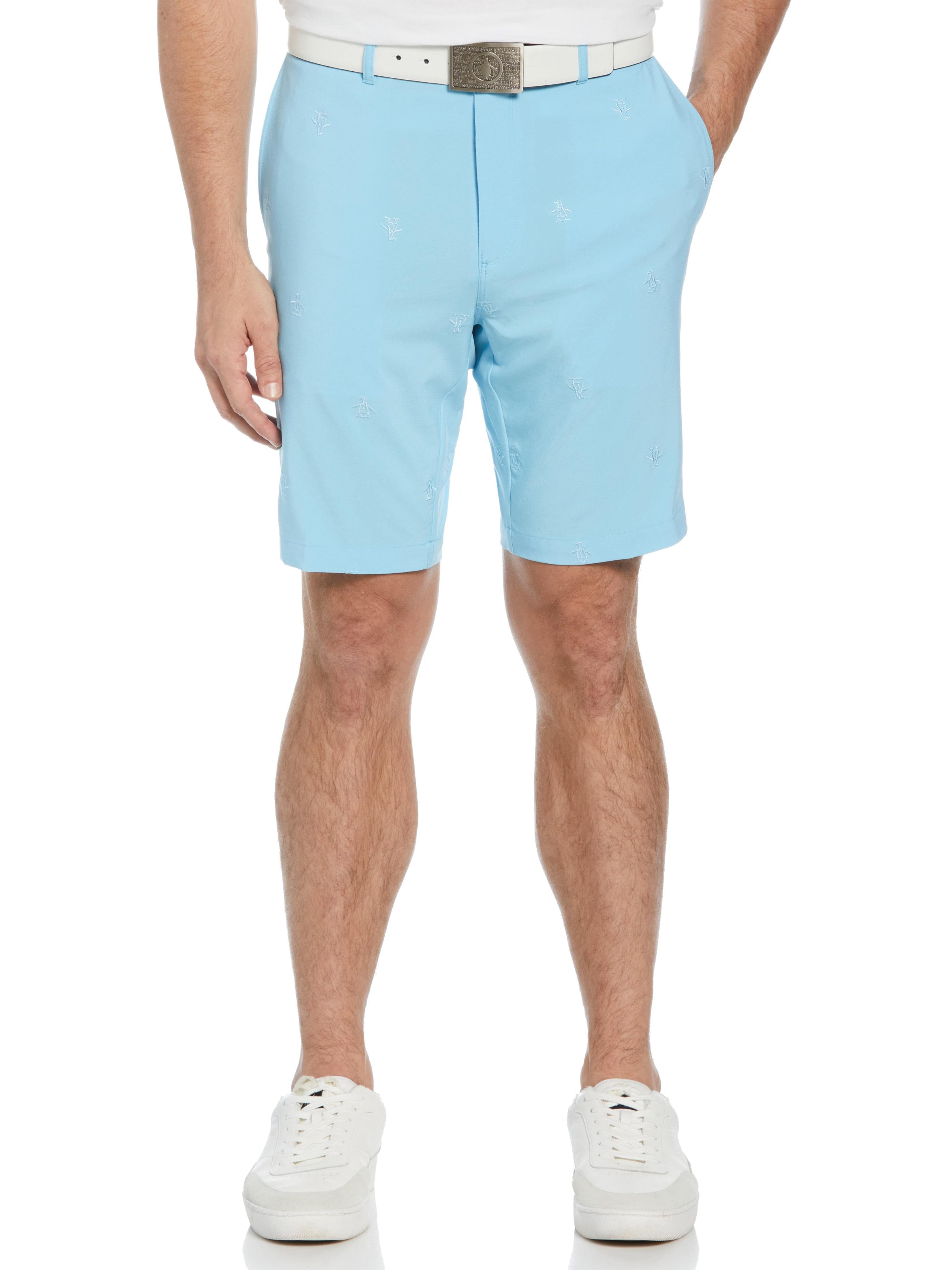 Original Penguin Mens Allover Embroidered Pete 9" Golf Shorts, Size 34, Baltic Sea Blue, Polyester/Spandex | Golf Apparel Shop