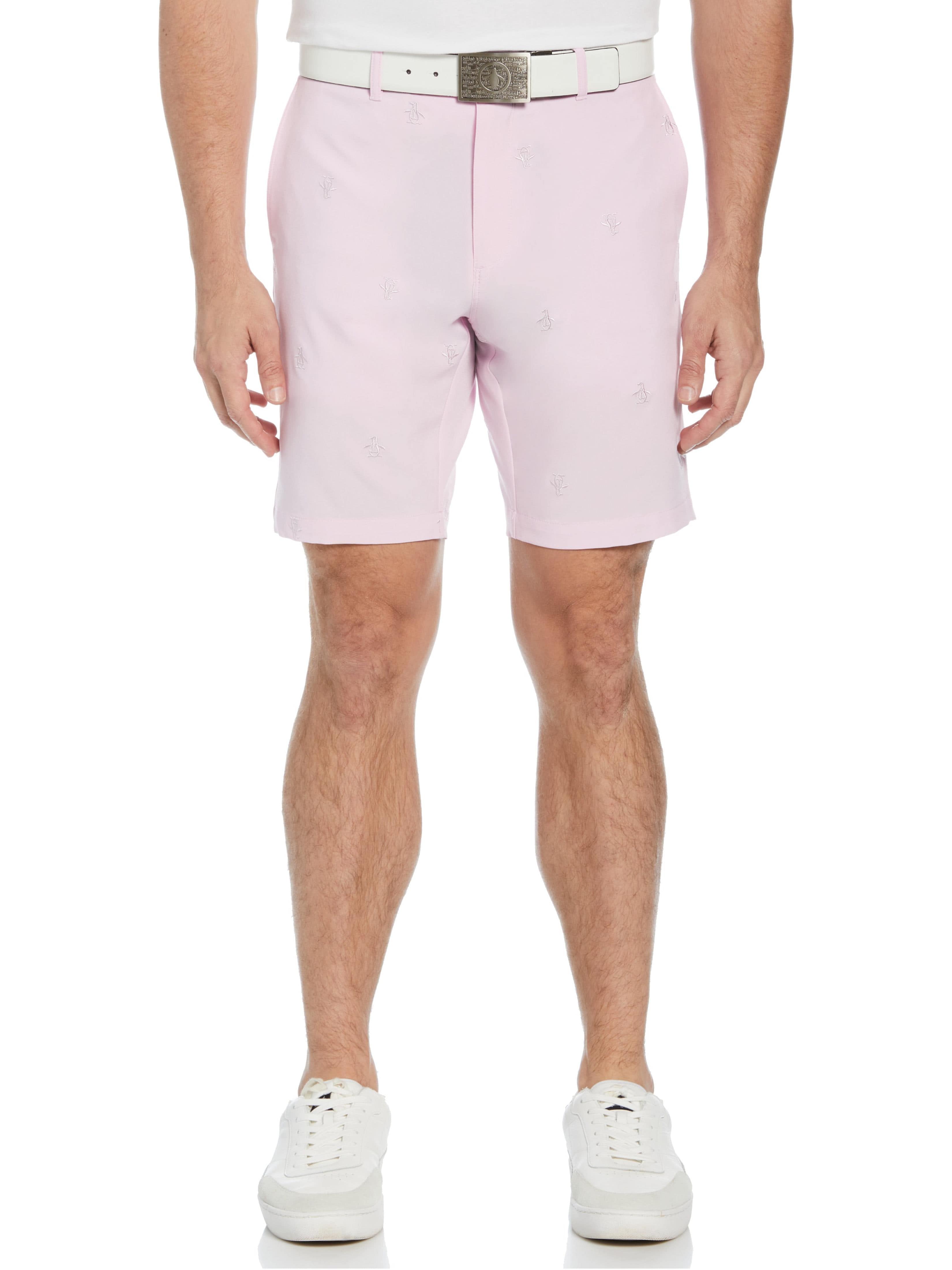 Original Penguin Mens Allover Embroidered Pete 9" Golf Shorts, Size 30, Piroutte Pink, Polyester/Spandex | Golf Apparel Shop