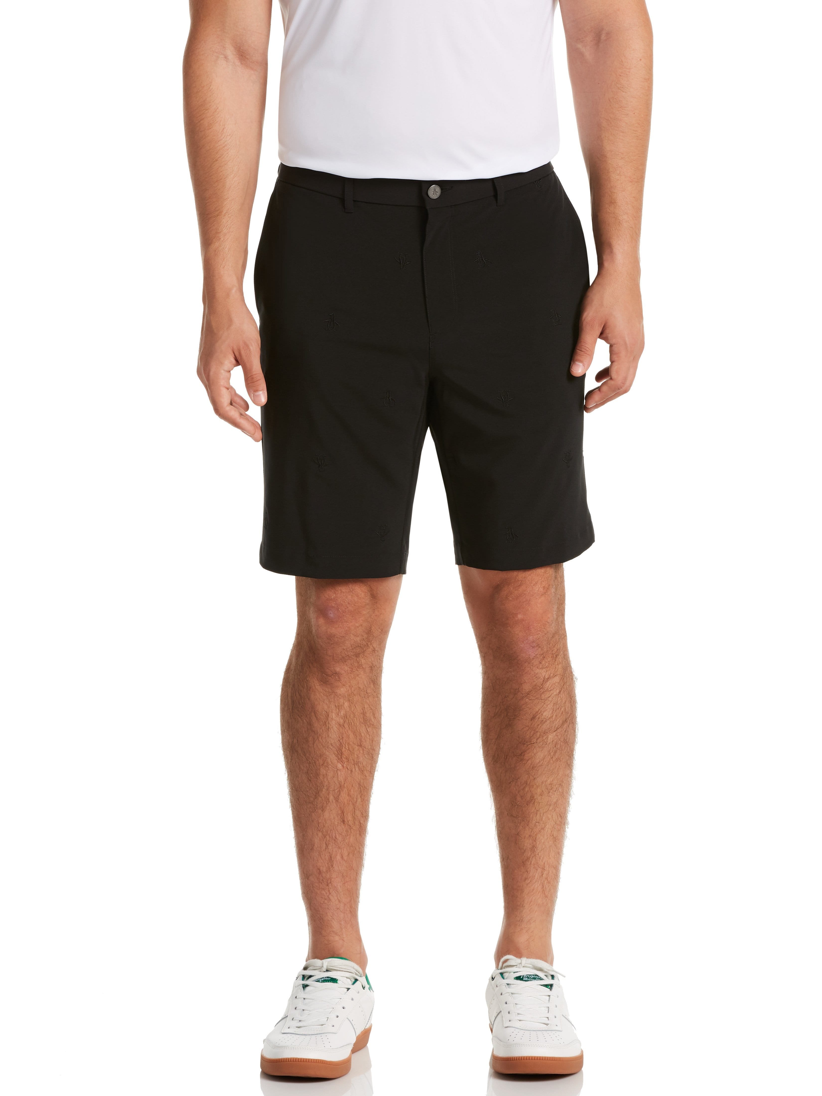 Original Penguin Mens Allover Pete Embroidered Golf Shorts, Size 38, Black, Polyester/Spandex | Golf Apparel Shop