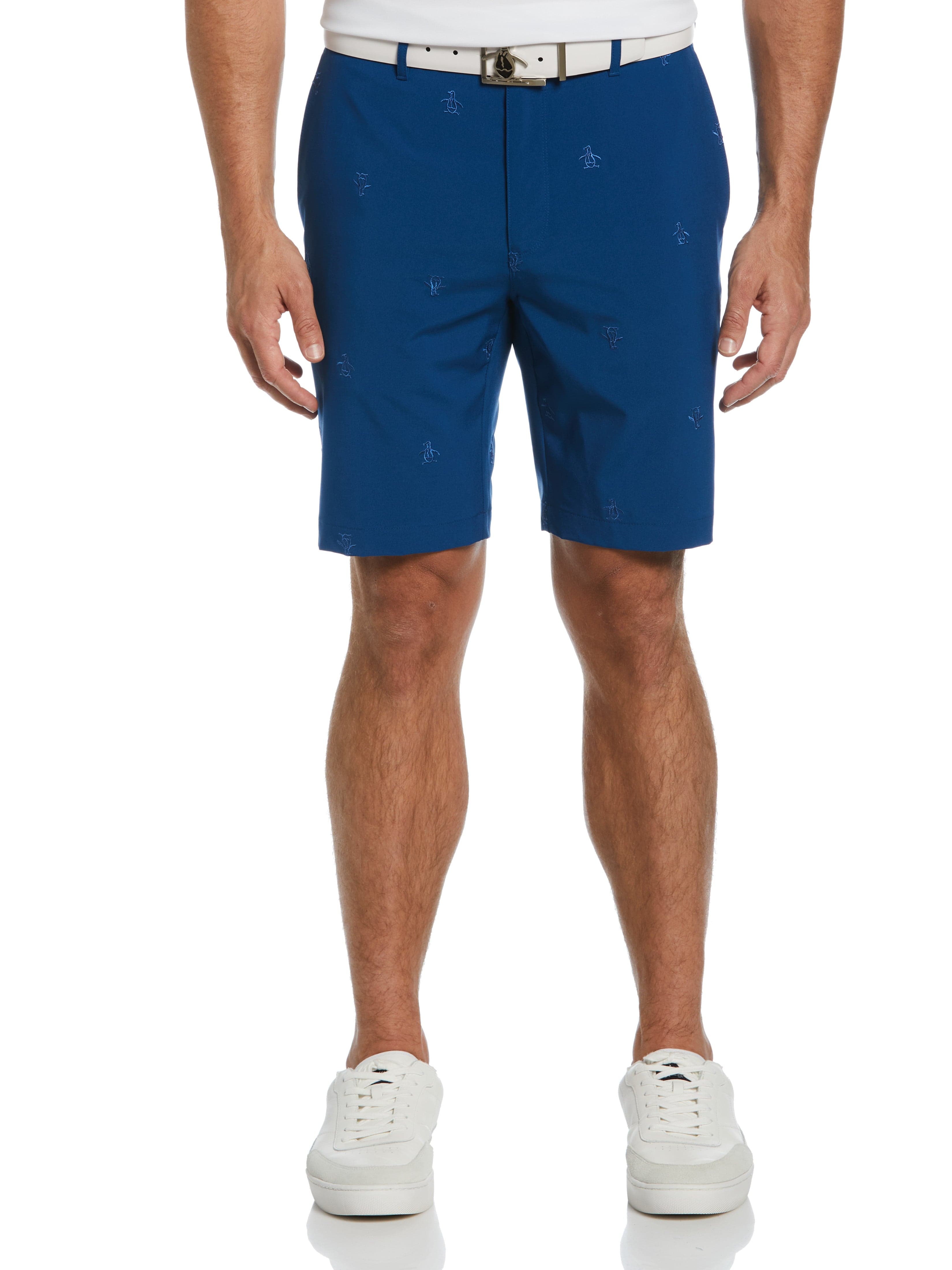 Original Penguin Mens Allover Pete Embroidered Golf Shorts, Size 28, Blueberry Pancake, Polyester/Spandex | Golf Apparel Shop