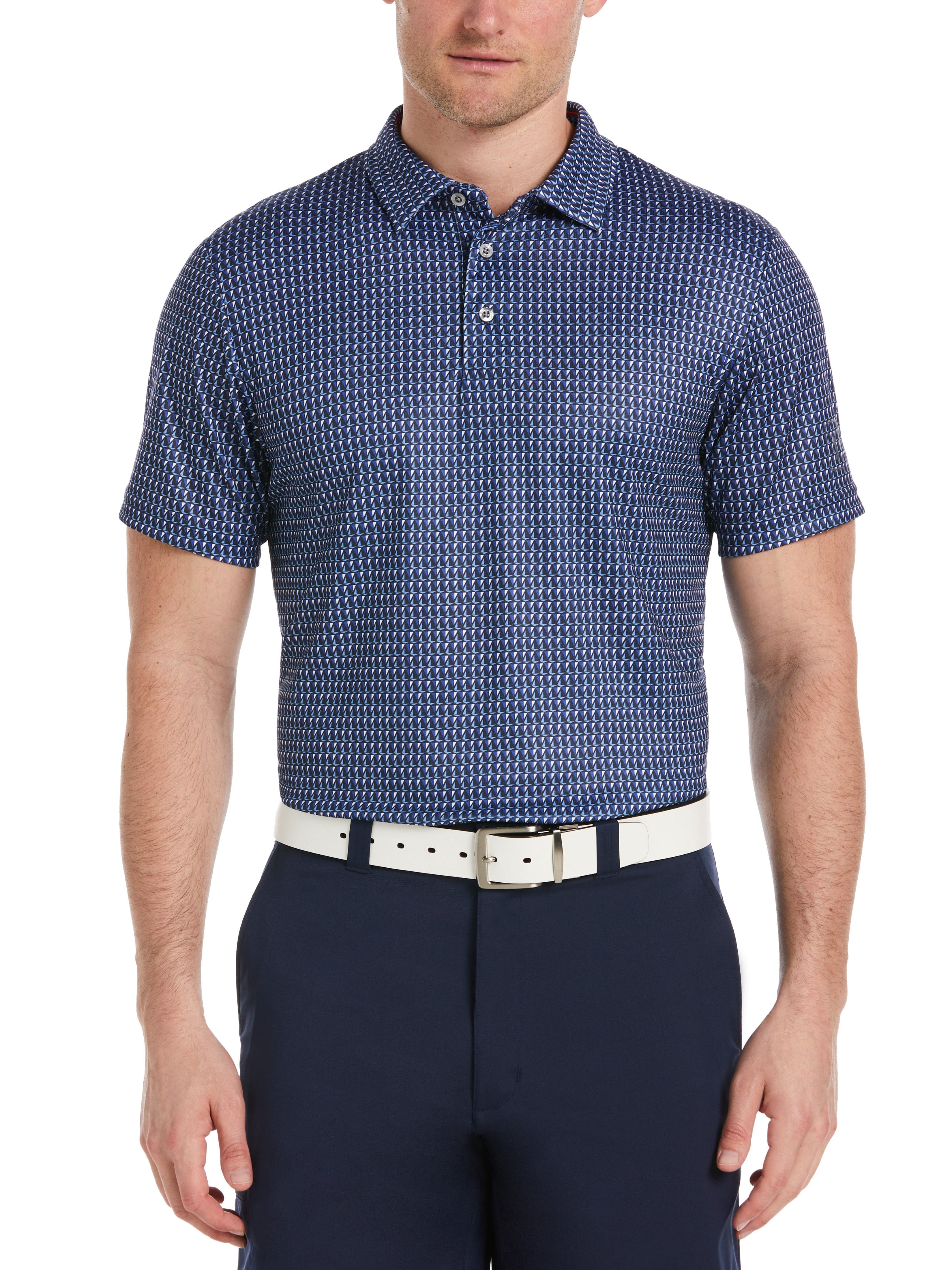 PGA TOUR Apparel Mens Americana Boats Print Golf Polo Shirt, Size Medium, Navy Blue, 100% Polyester | Golf Apparel Shop
