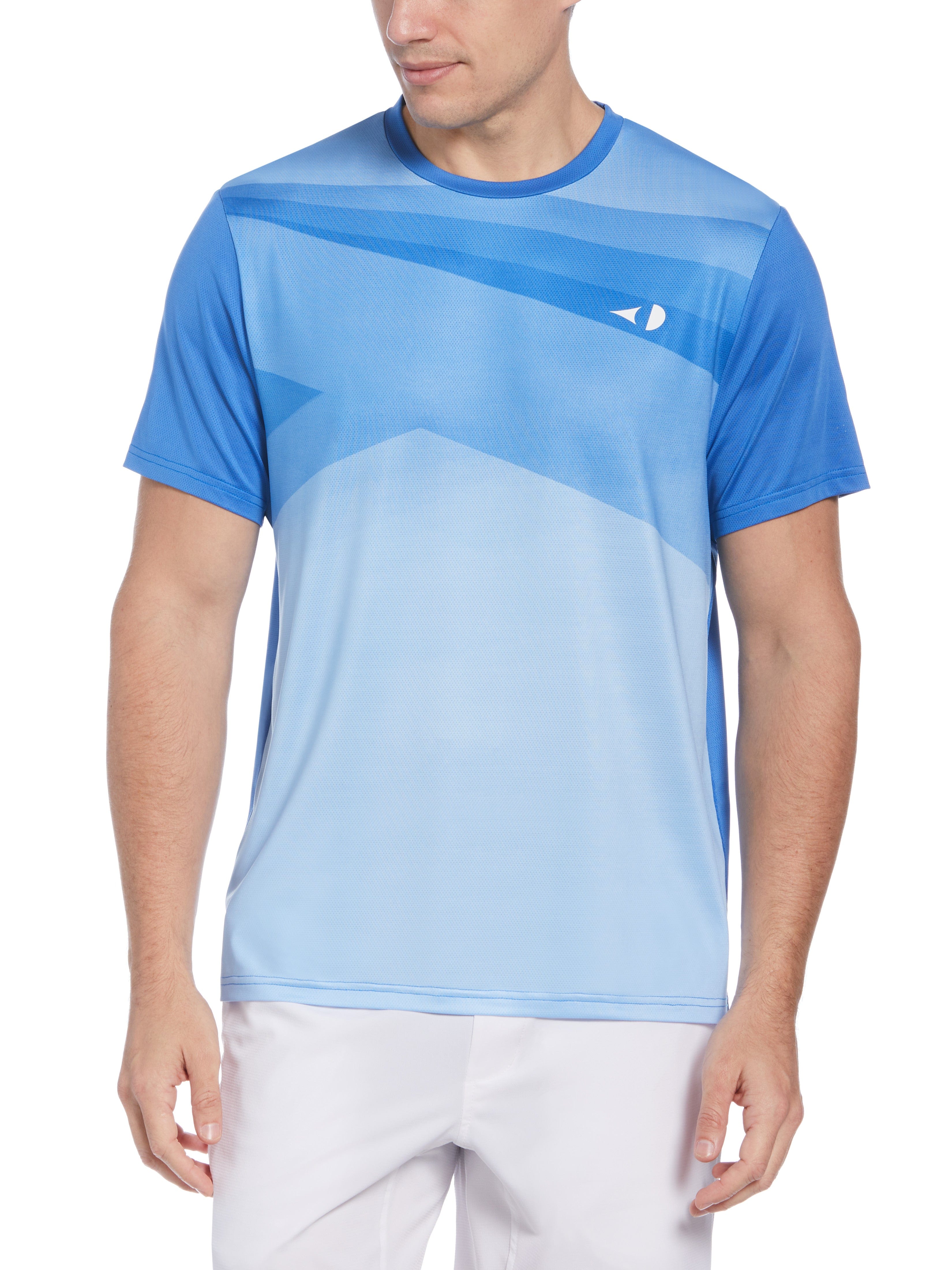 Grand Slam Mens Asymetrical Texture Printed Tennis T-Shirt, Size Medium, Egyptian Blue, Polyester/Spandex | Golf Apparel Shop