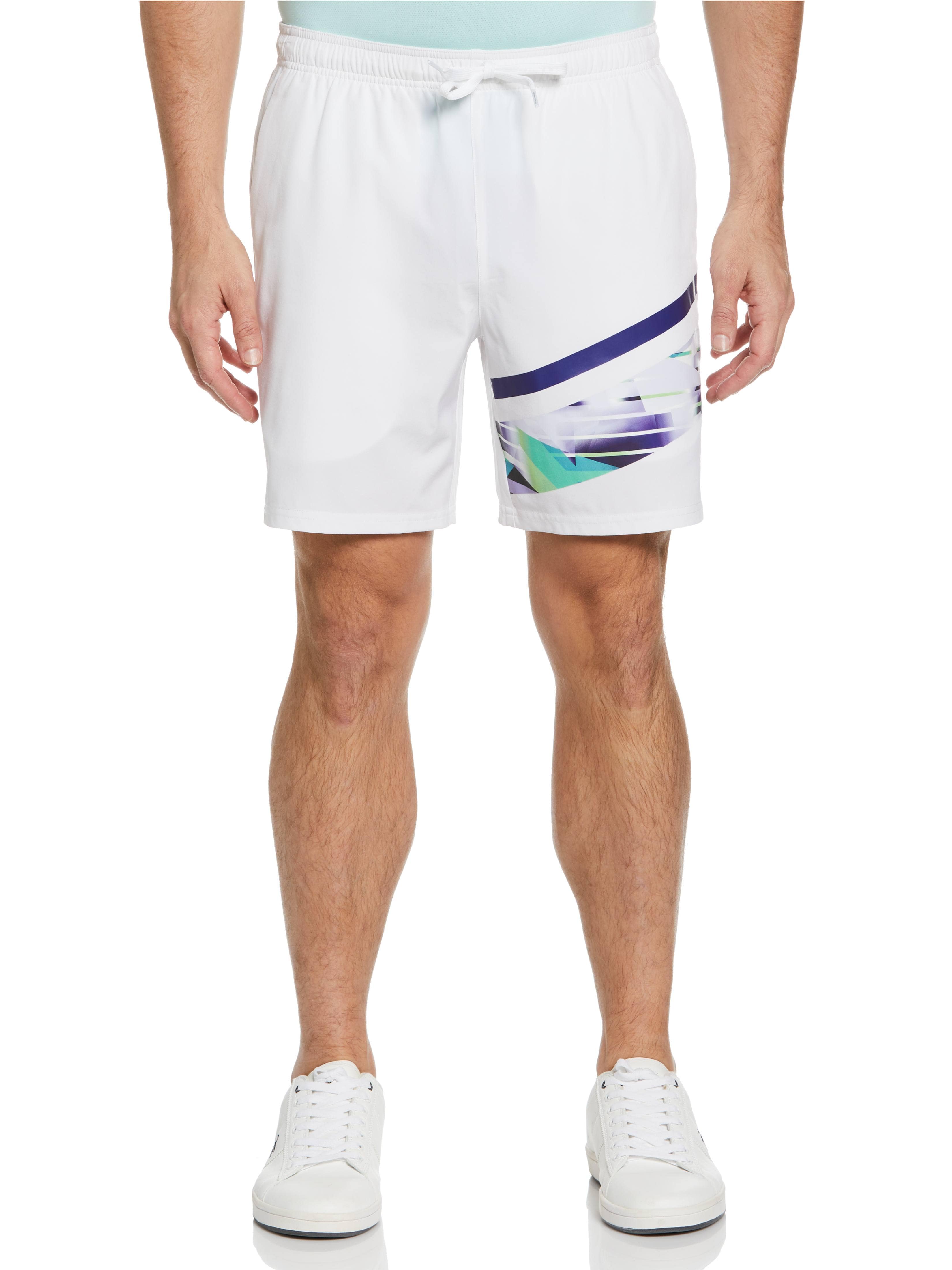 Original Penguin Mens Asymmetric Print Performance 7" Tennis Shorts, Size 2XL, White, Polyester/Repreve Tm Polyester/Elastane | Golf Apparel Shop