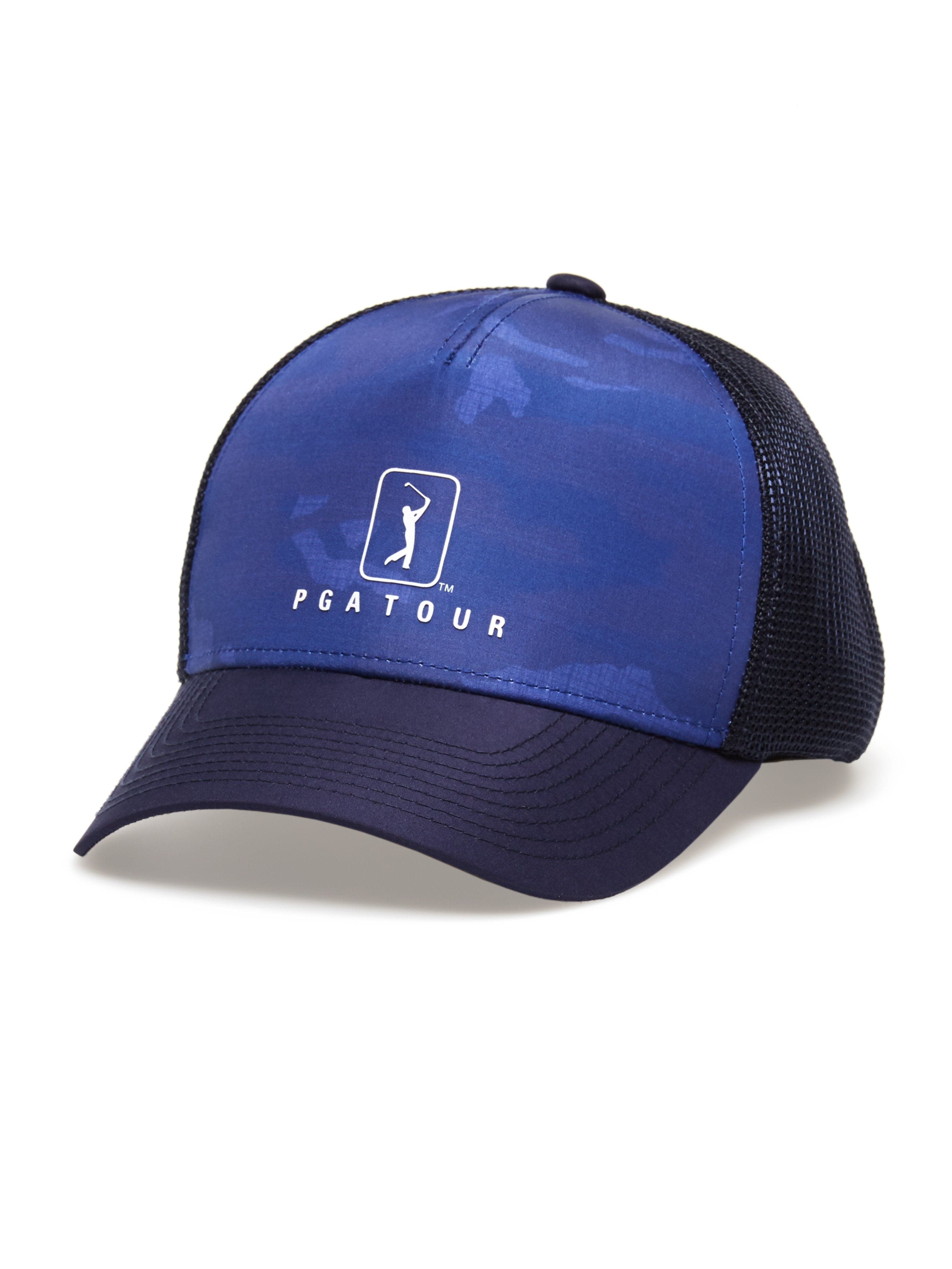 PGA TOUR Apparel Mens Camo Trucker Hat, Navy Blue, 100% Polyester | Golf Apparel Shop